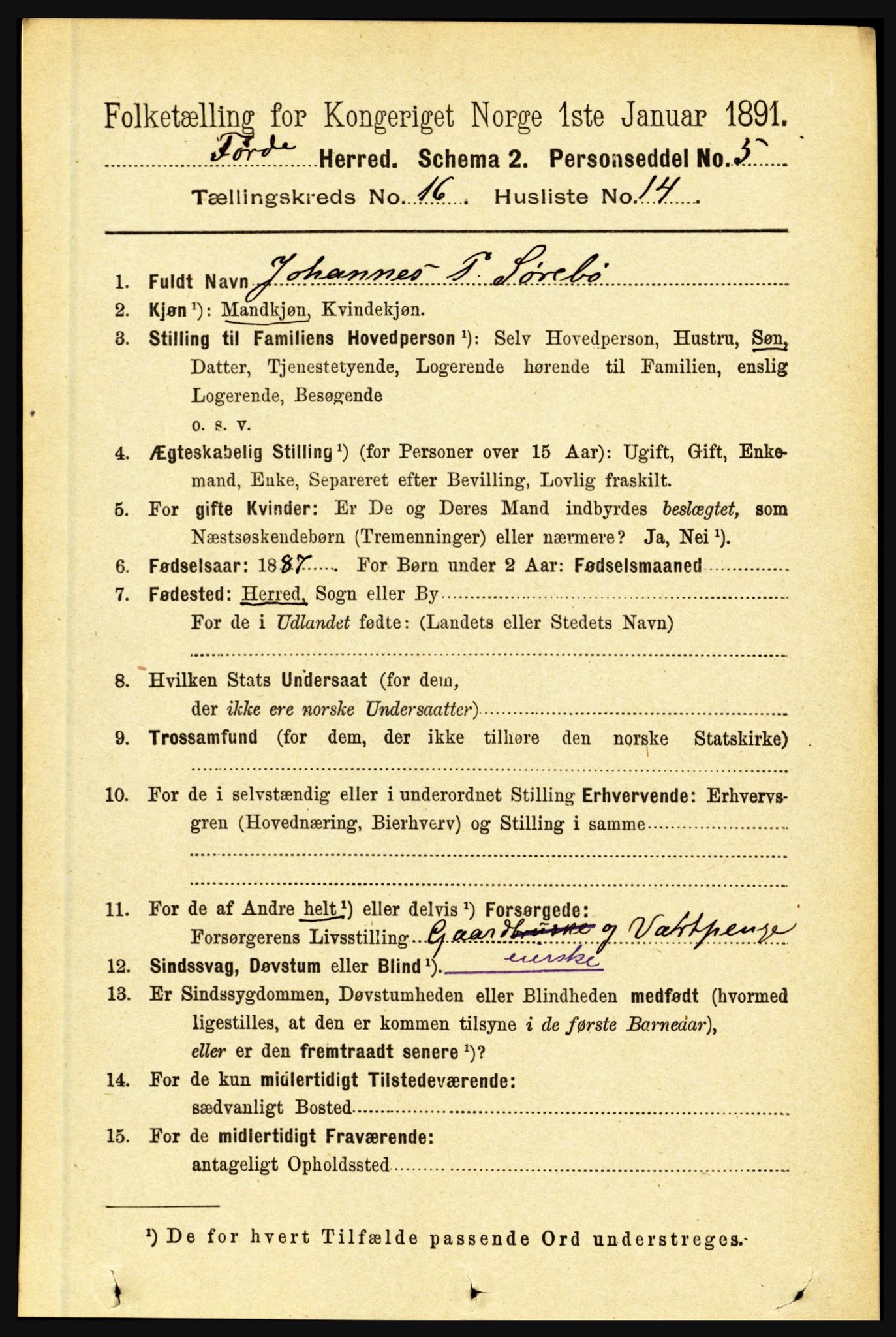 RA, 1891 census for 1432 Førde, 1891, p. 5909