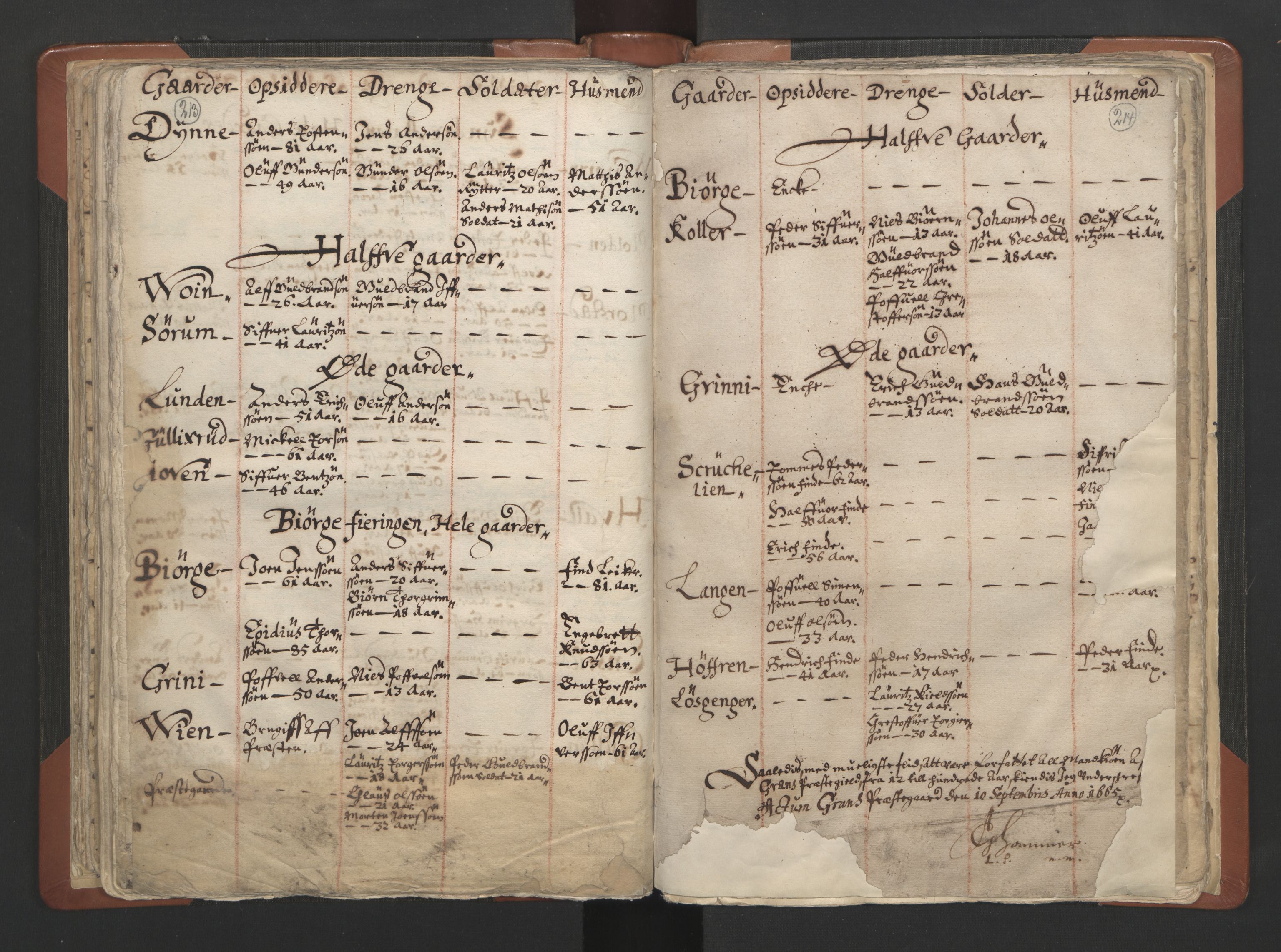 RA, Vicar's Census 1664-1666, no. 7: Hadeland deanery, 1664-1666, p. 213-214
