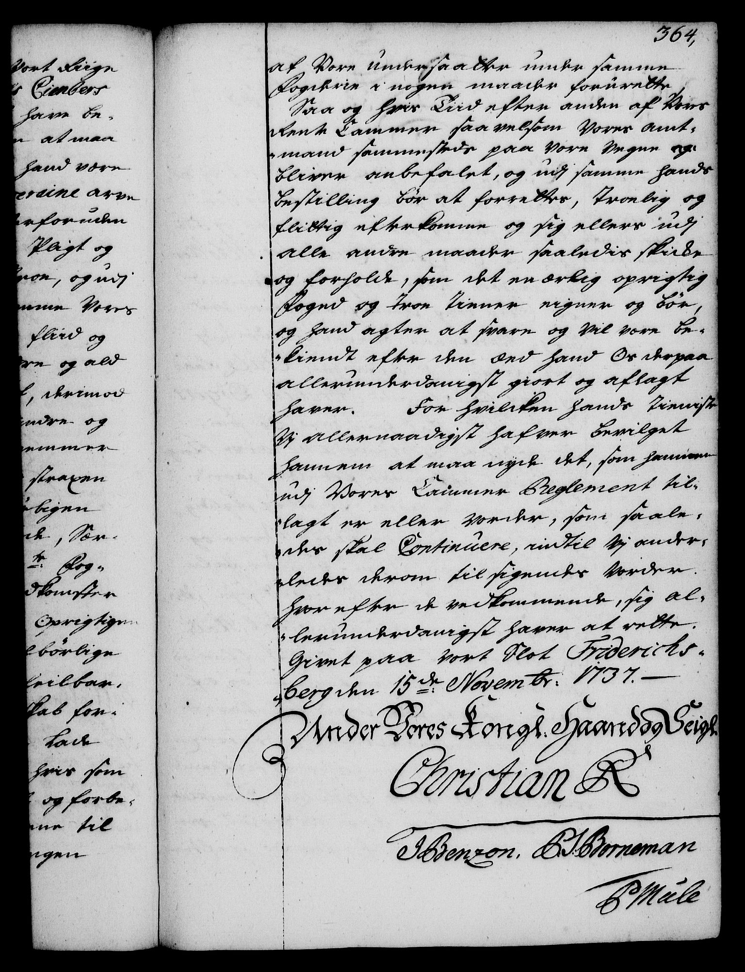 Rentekammeret, Kammerkanselliet, RA/EA-3111/G/Gg/Gge/L0002: Norsk bestallingsprotokoll med register (merket RK 53.26), 1730-1744, p. 364