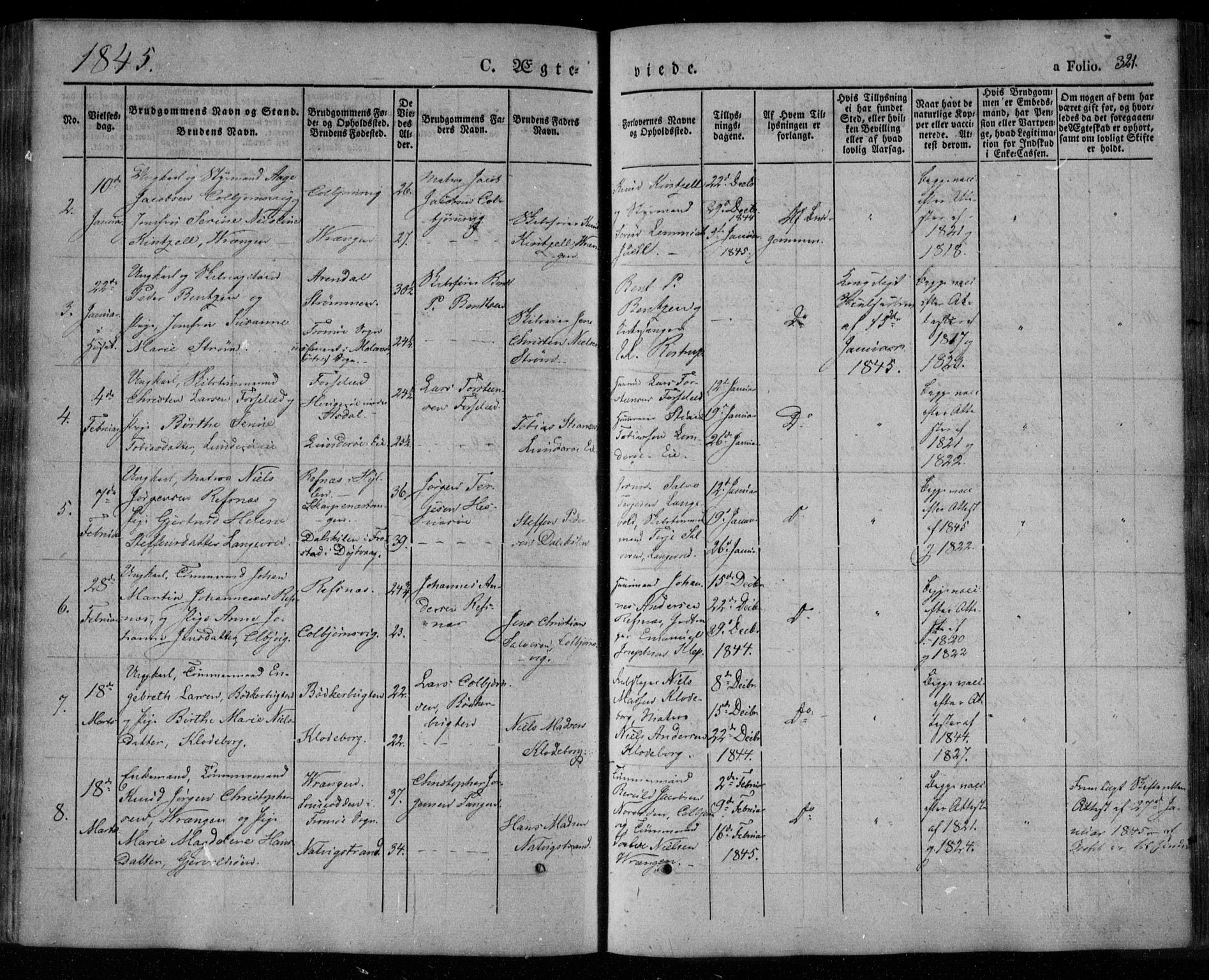 Øyestad sokneprestkontor, AV/SAK-1111-0049/F/Fa/L0014: Parish register (official) no. A 14, 1843-1856, p. 321