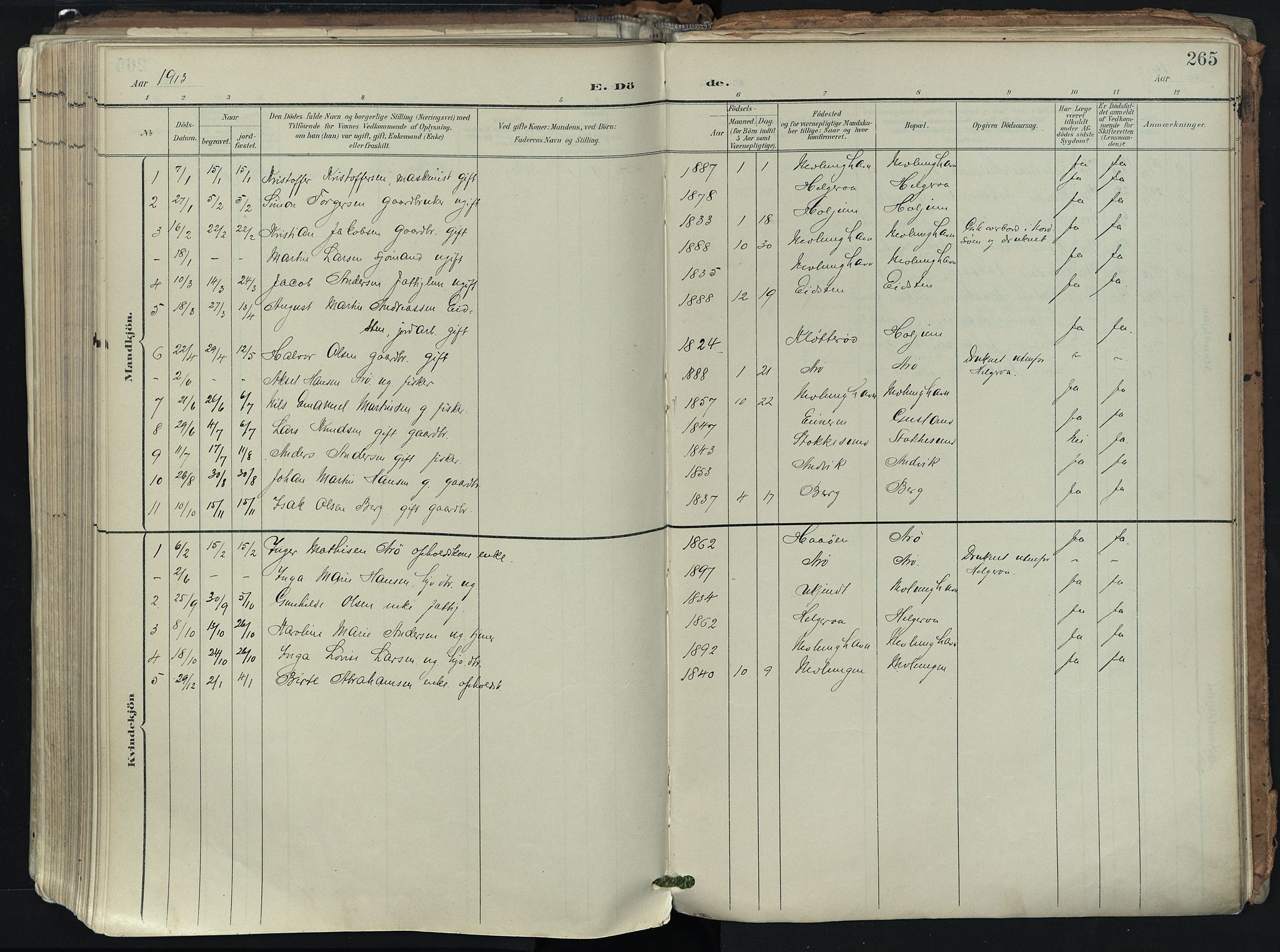 Brunlanes kirkebøker, SAKO/A-342/F/Fb/L0003: Parish register (official) no. II 3, 1900-1922, p. 265