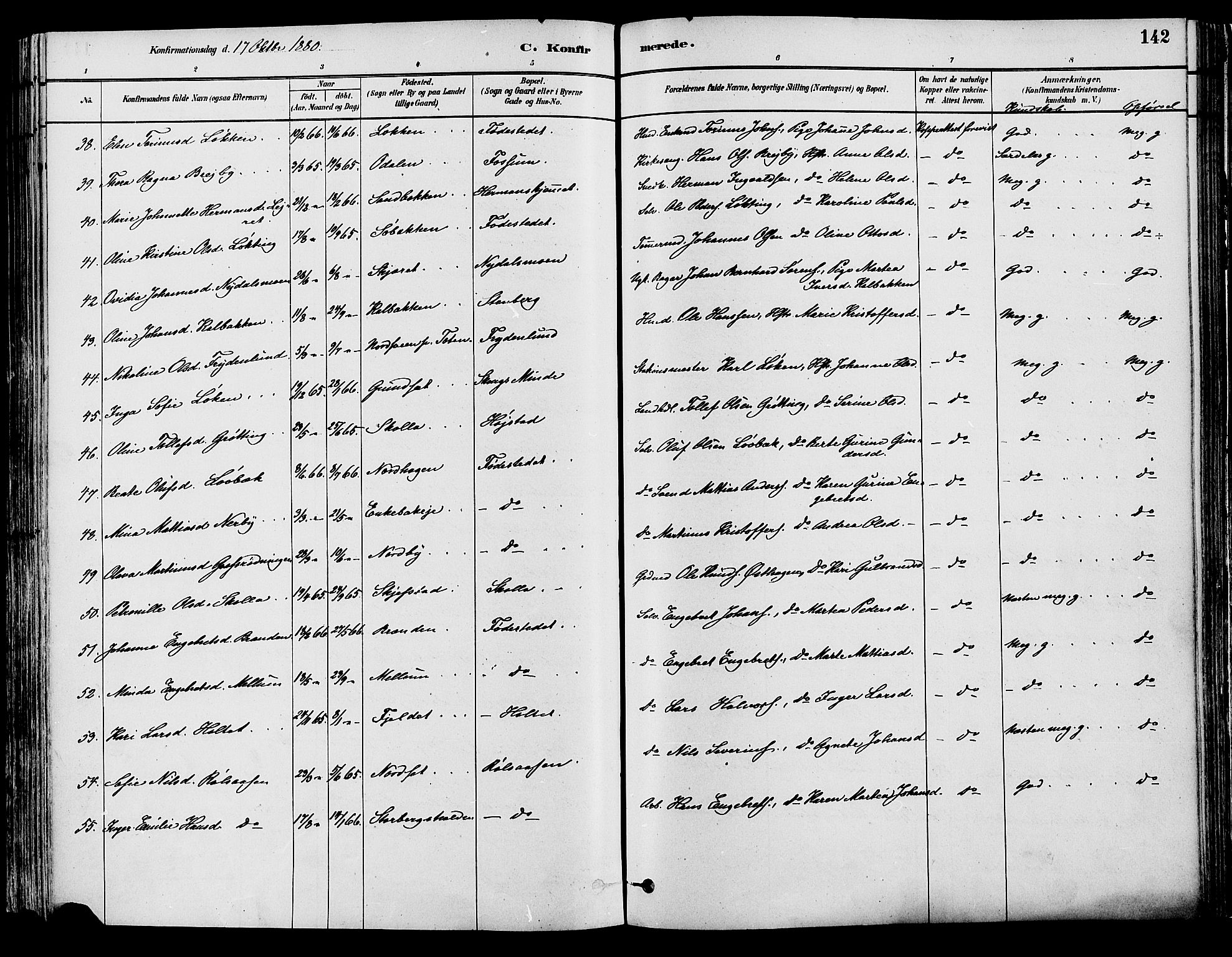 Elverum prestekontor, AV/SAH-PREST-044/H/Ha/Haa/L0013: Parish register (official) no. 13, 1880-1890, p. 142