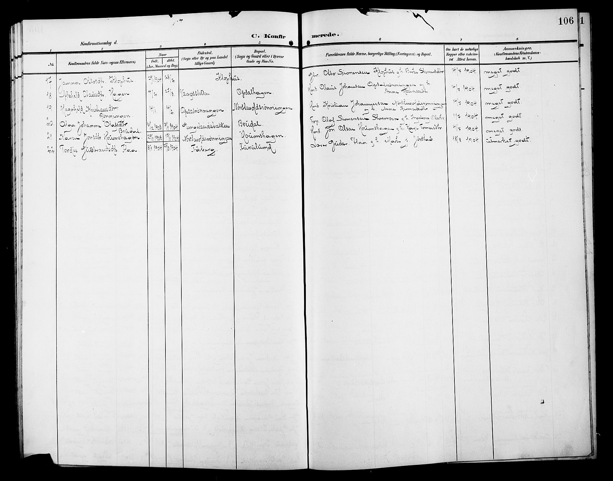 Østre Gausdal prestekontor, SAH/PREST-092/H/Ha/Hab/L0004: Parish register (copy) no. 4, 1905-1923, p. 106
