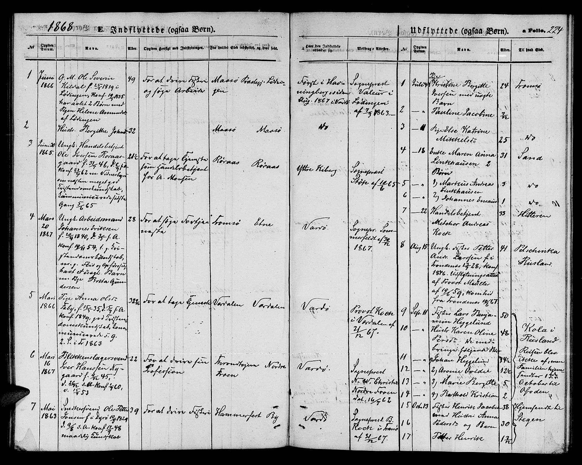 Vardø sokneprestkontor, SATØ/S-1332/H/Hb/L0002klokker: Parish register (copy) no. 2, 1861-1870, p. 224