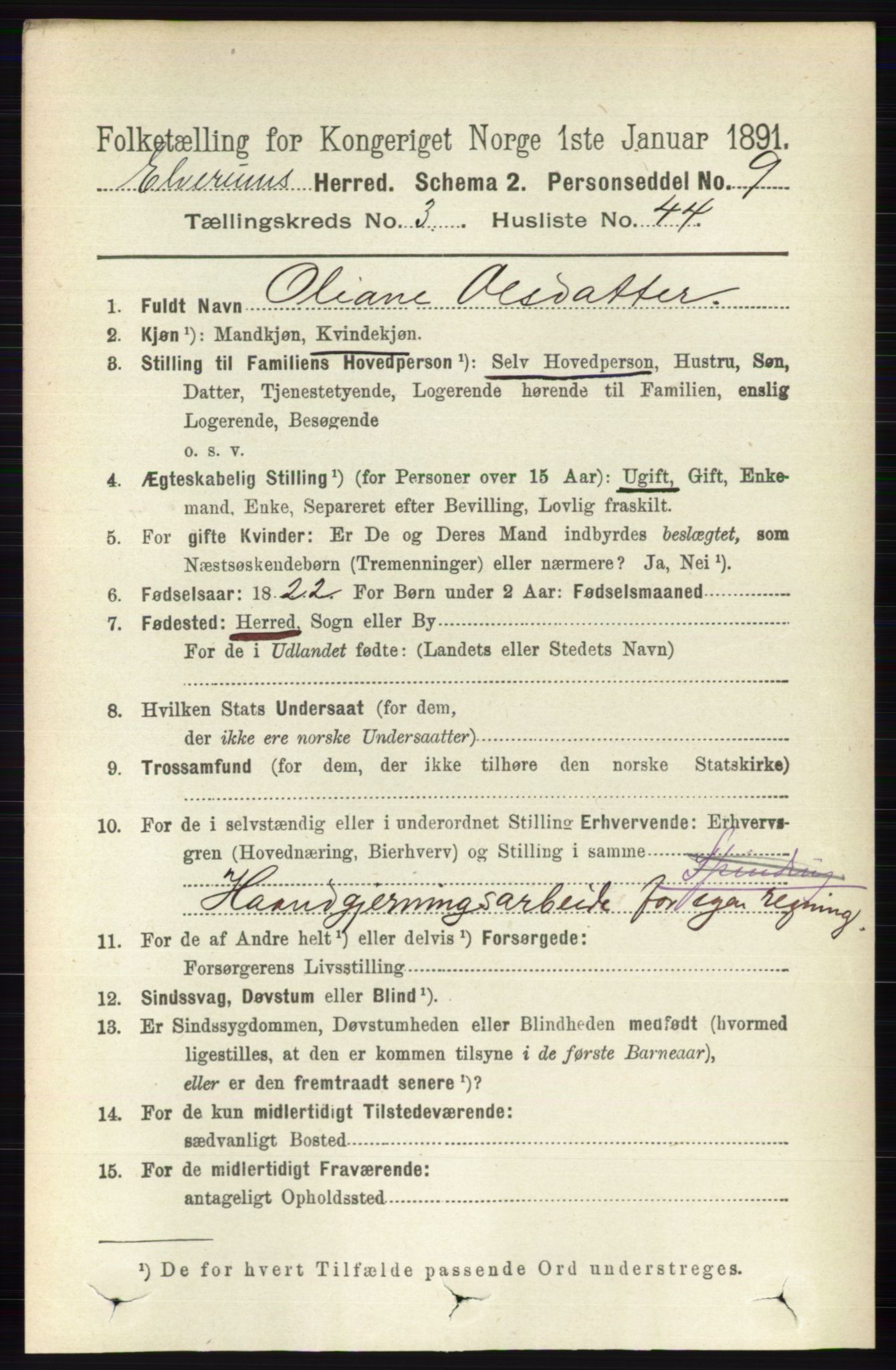 RA, 1891 census for 0427 Elverum, 1891, p. 2128