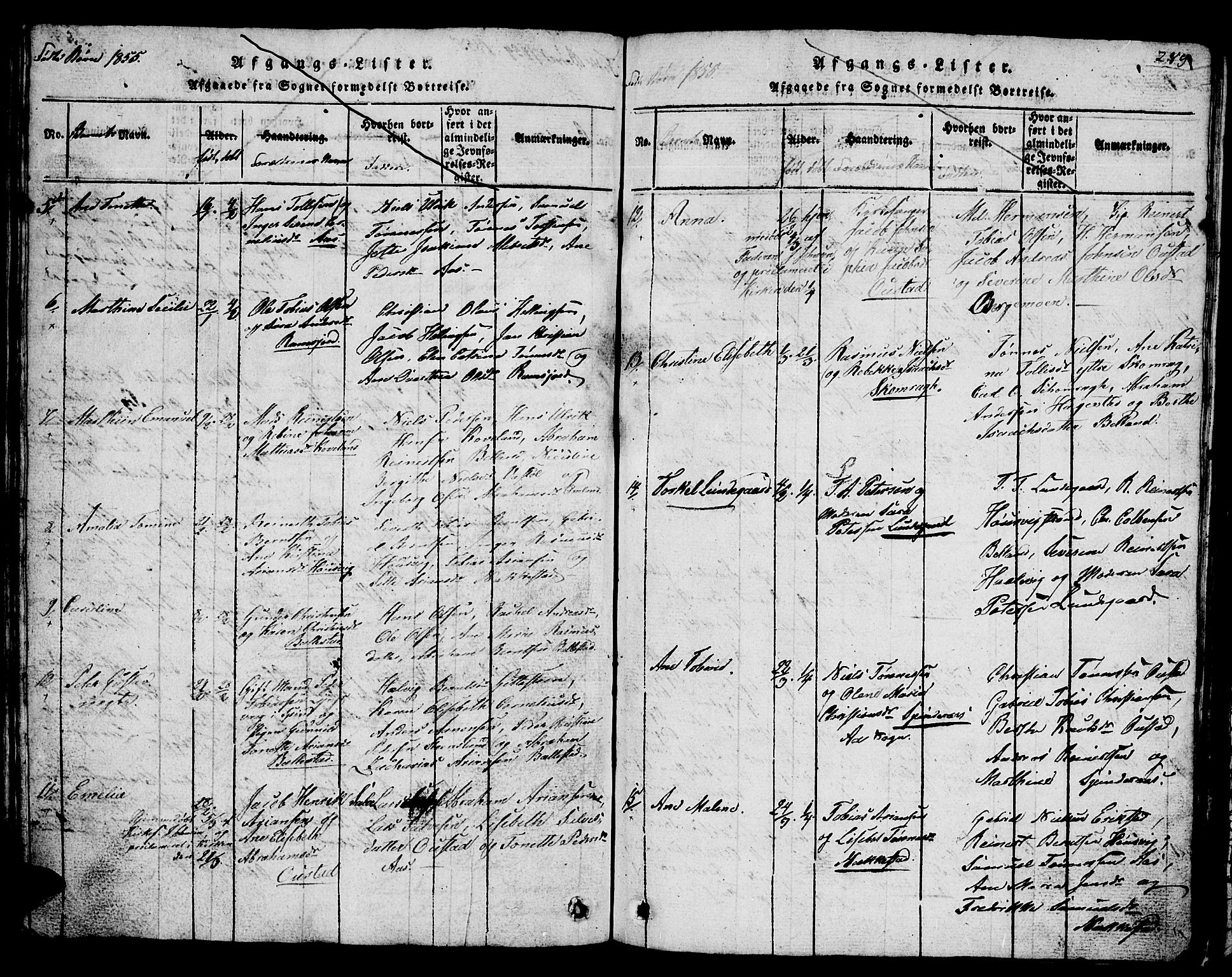 Lyngdal sokneprestkontor, AV/SAK-1111-0029/F/Fb/Fba/L0001: Parish register (copy) no. B 1, 1816-1876, p. 289