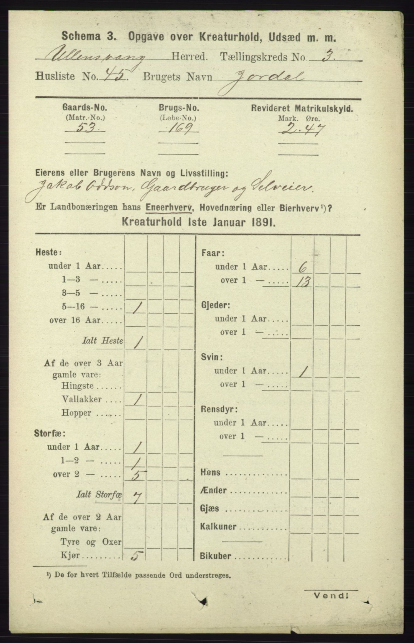 RA, 1891 census for 1230 Ullensvang, 1891, p. 6899