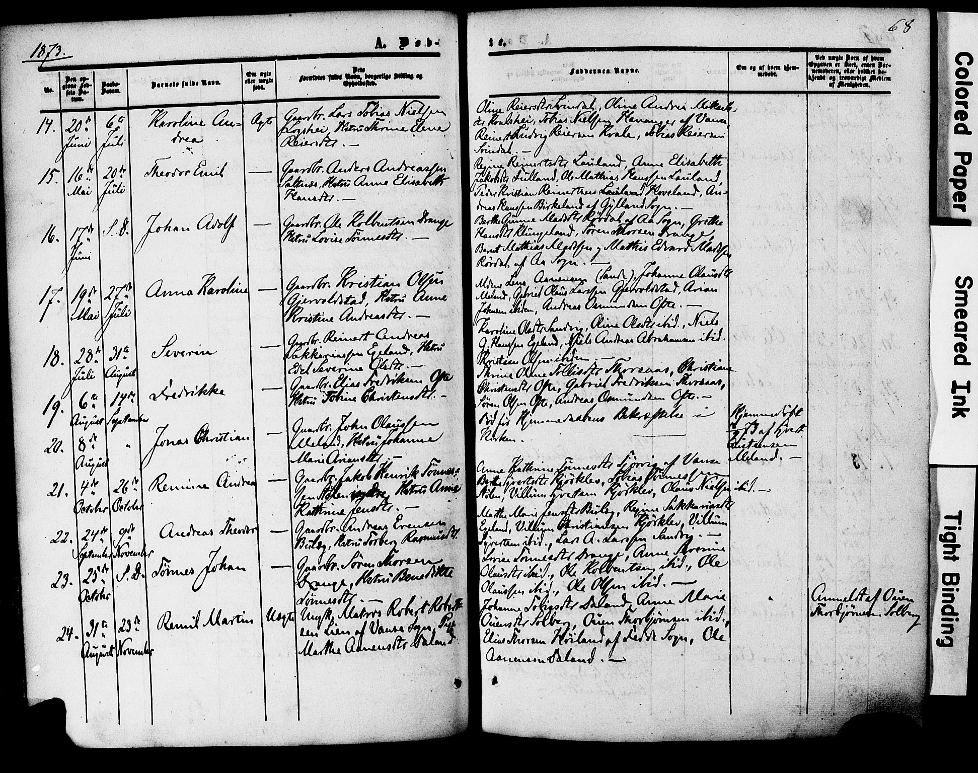 Herad sokneprestkontor, AV/SAK-1111-0018/F/Fa/Faa/L0005: Parish register (official) no. A 5, 1853-1886, p. 68