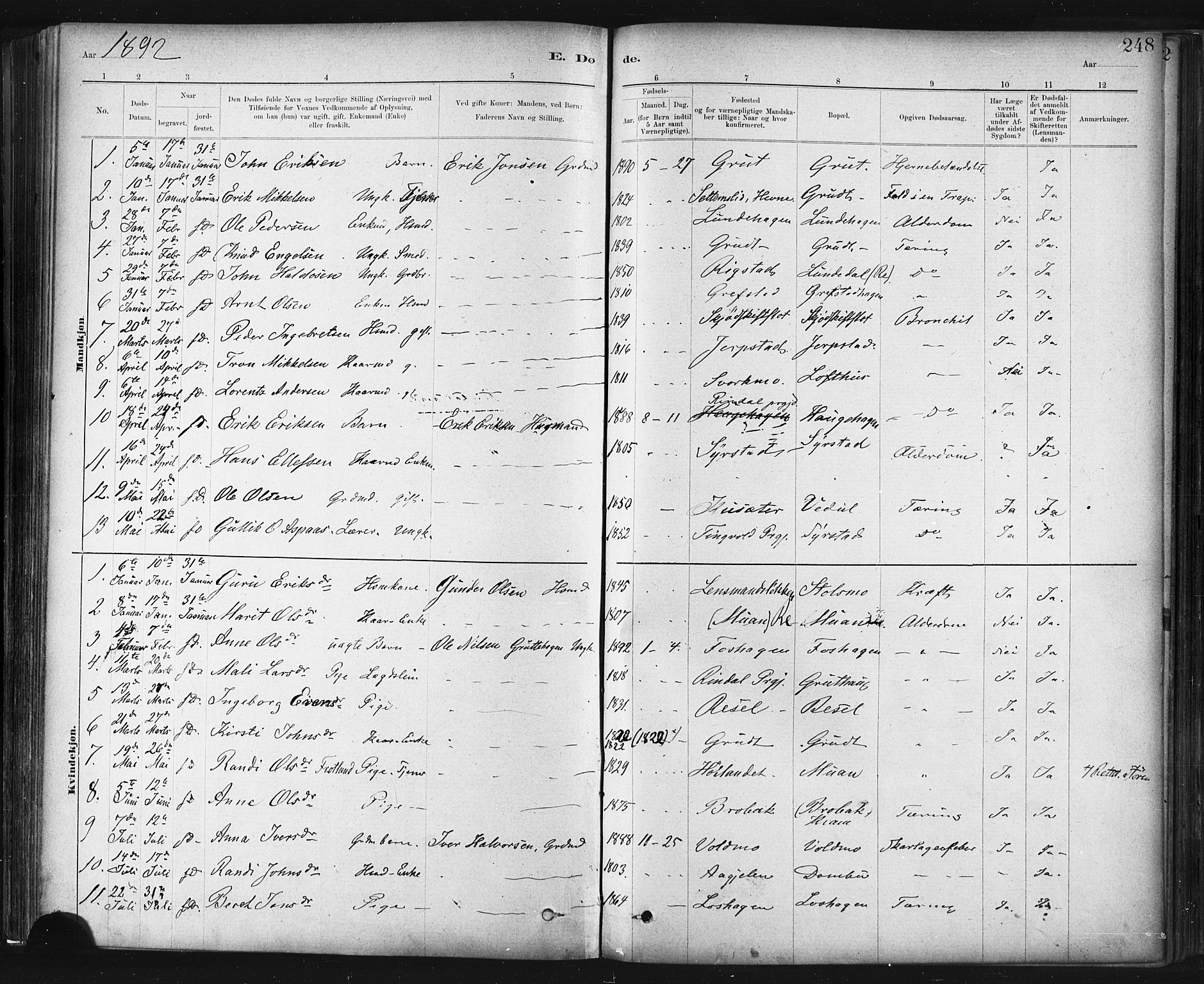Ministerialprotokoller, klokkerbøker og fødselsregistre - Sør-Trøndelag, SAT/A-1456/672/L0857: Parish register (official) no. 672A09, 1882-1893, p. 248