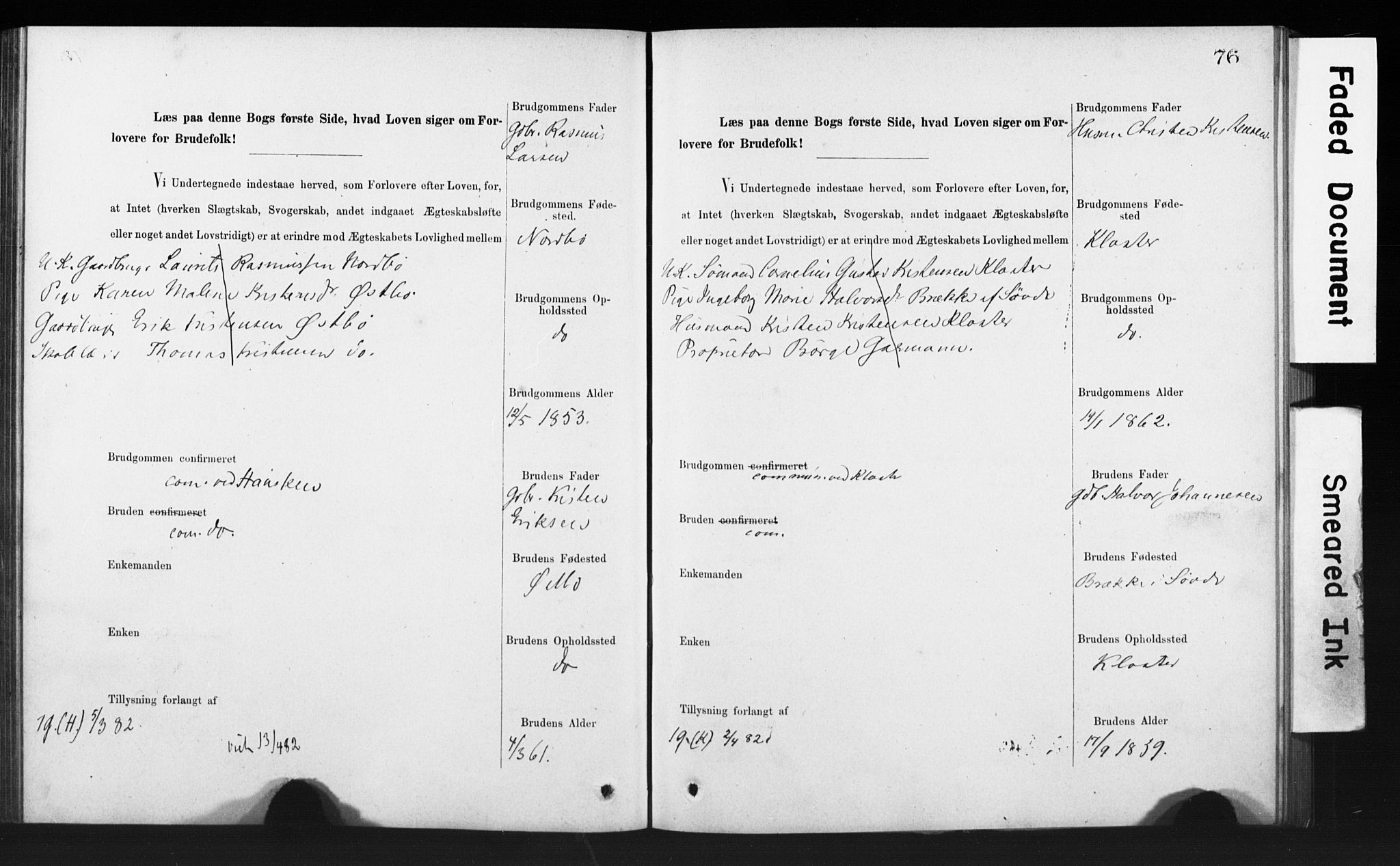 Rennesøy sokneprestkontor, SAST/A -101827/I/Ie/L0001: Banns register no. 1, 1873-1898, p. 76