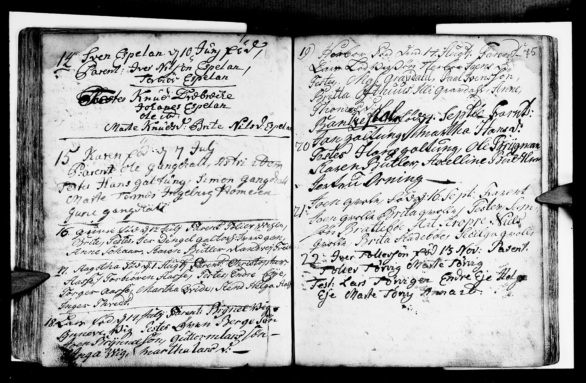 Strandebarm sokneprestembete, AV/SAB-A-78401/H/Haa: Parish register (official) no. A 2 /2, 1727-1750, p. 75