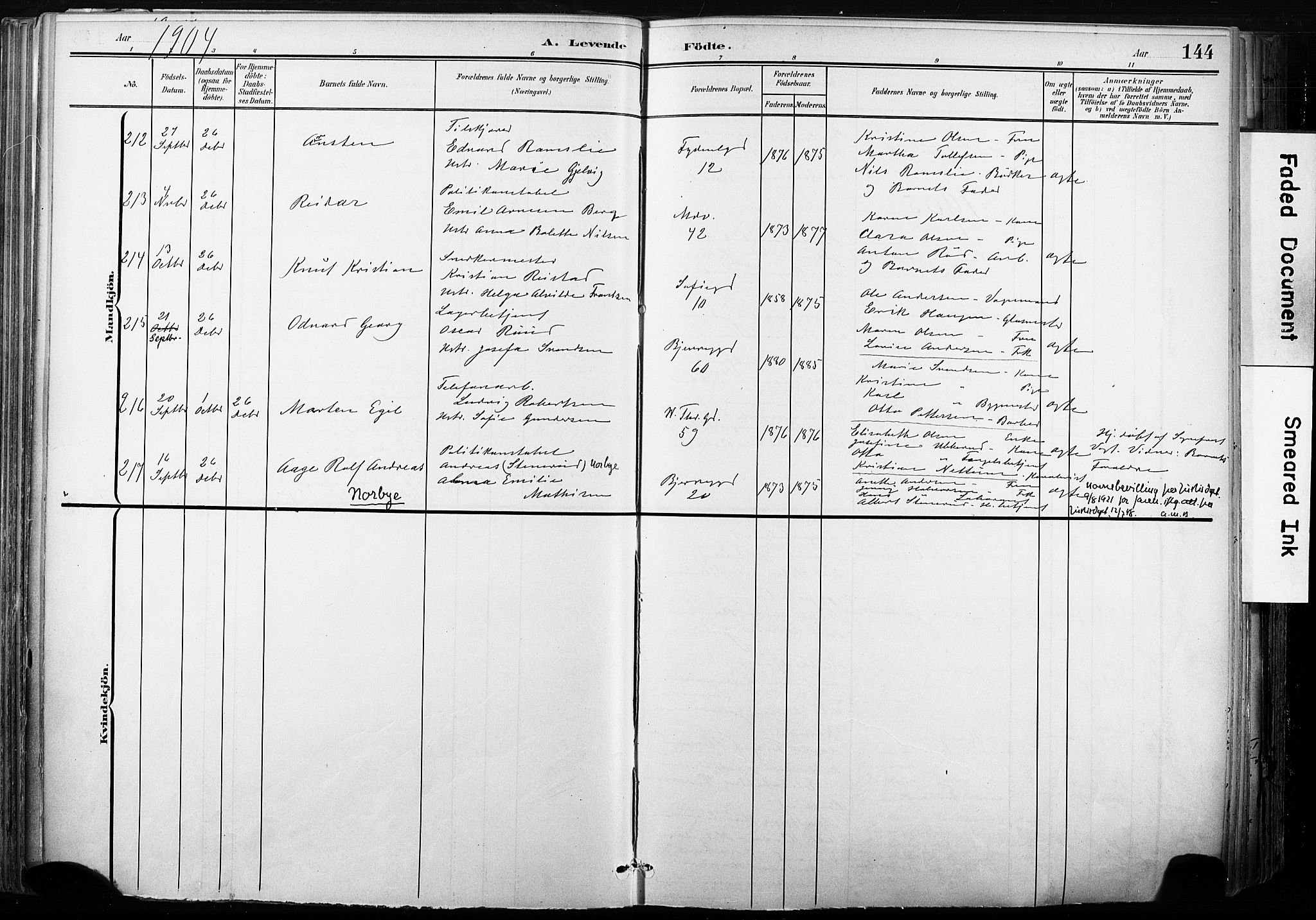 Gamle Aker prestekontor Kirkebøker, SAO/A-10617a/F/L0013: Parish register (official) no. 13, 1901-1908, p. 144