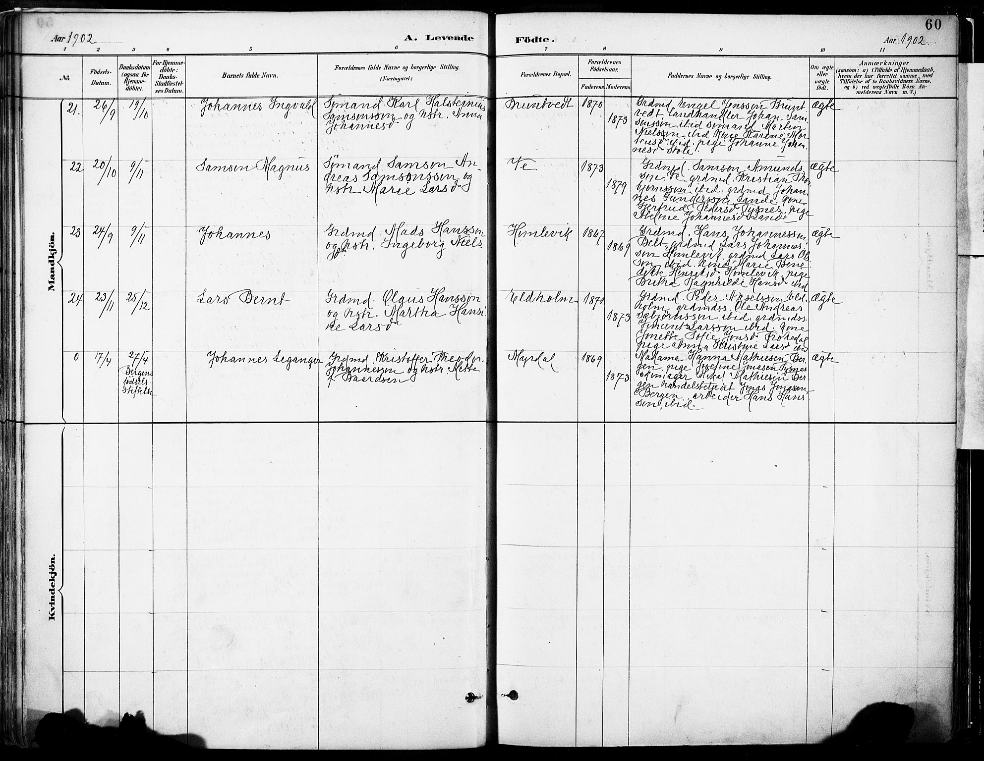 Tysnes sokneprestembete, AV/SAB-A-78601/H/Haa: Parish register (official) no. B 1, 1887-1906, p. 60