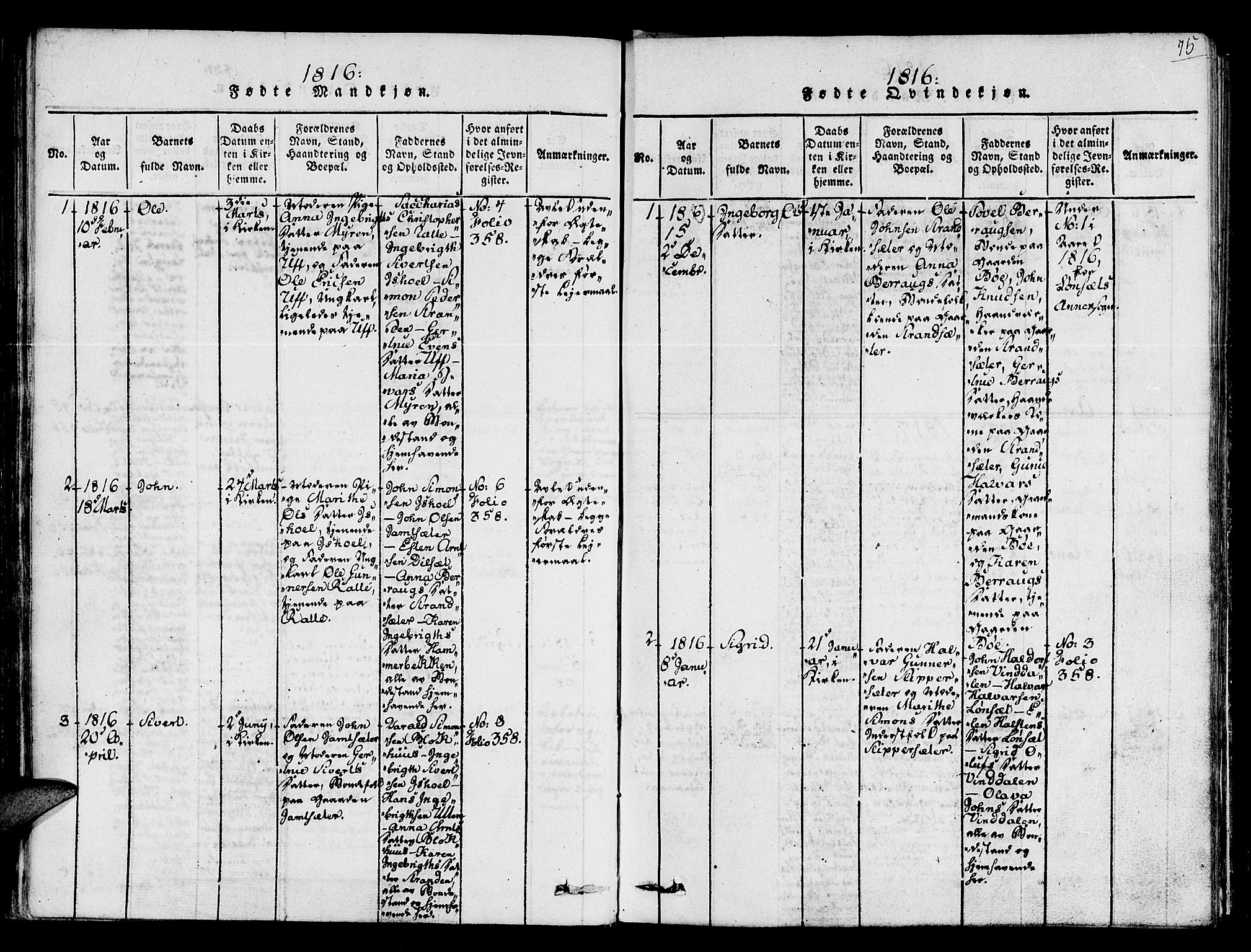 Ministerialprotokoller, klokkerbøker og fødselsregistre - Sør-Trøndelag, SAT/A-1456/678/L0896: Parish register (official) no. 678A05 /2, 1816-1821, p. 75