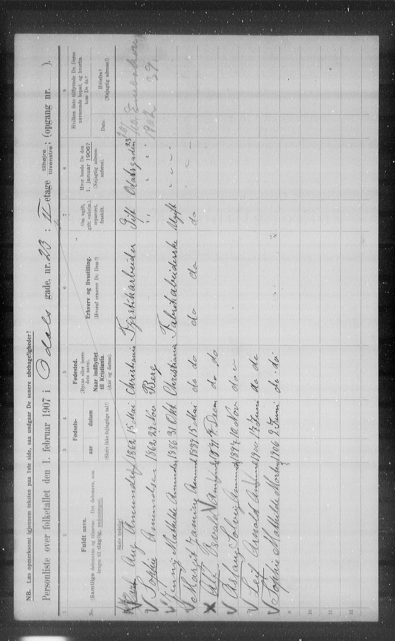 OBA, Municipal Census 1907 for Kristiania, 1907, p. 38188