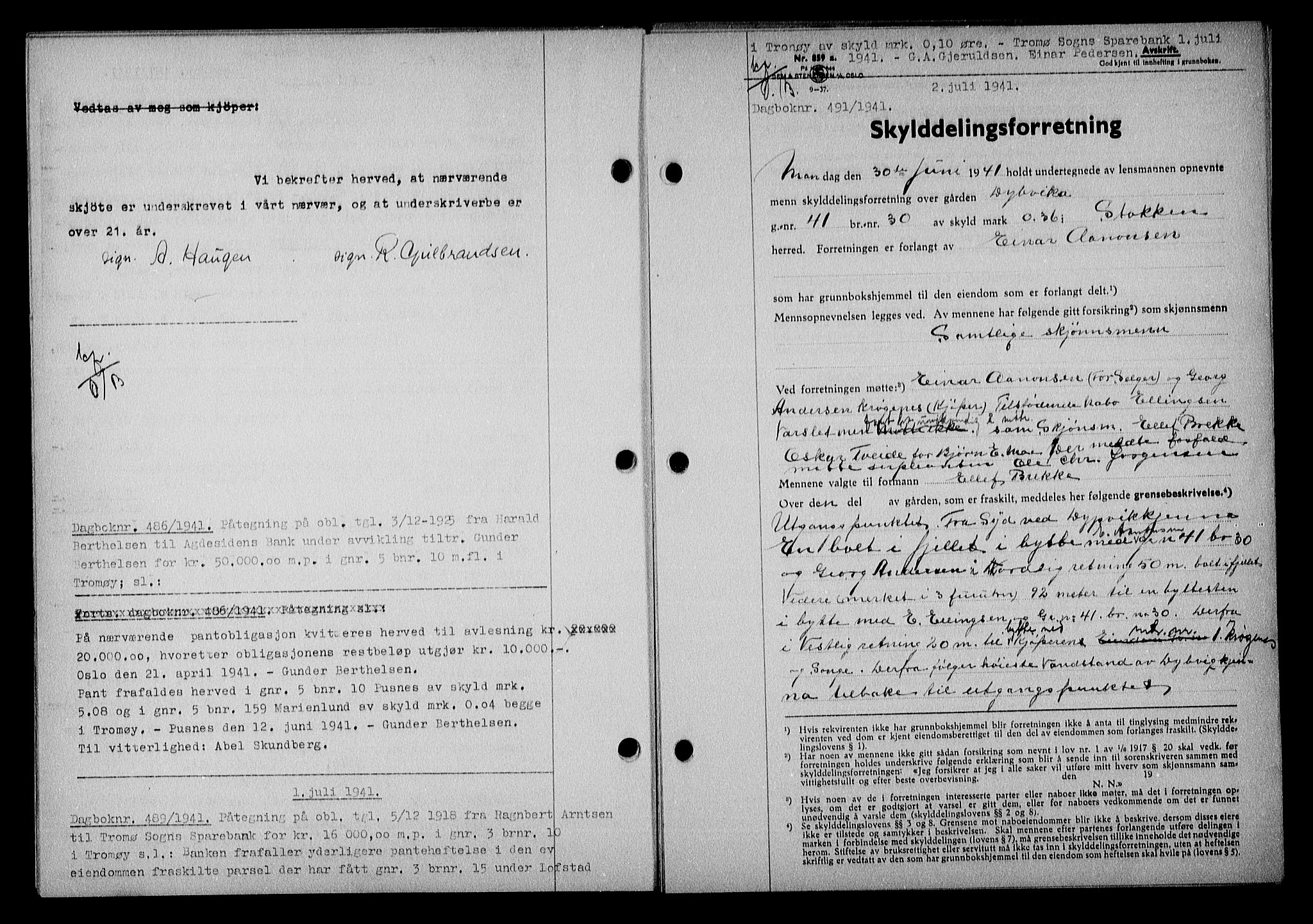 Nedenes sorenskriveri, AV/SAK-1221-0006/G/Gb/Gba/L0048: Mortgage book no. A-II, 1940-1941, Diary no: : 494/1941