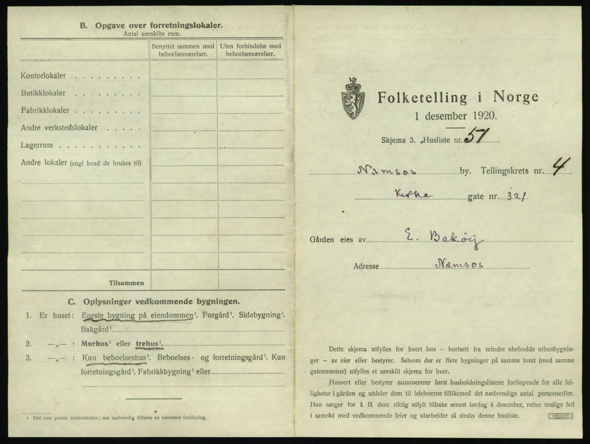 SAT, 1920 census for Namsos, 1920, p. 515