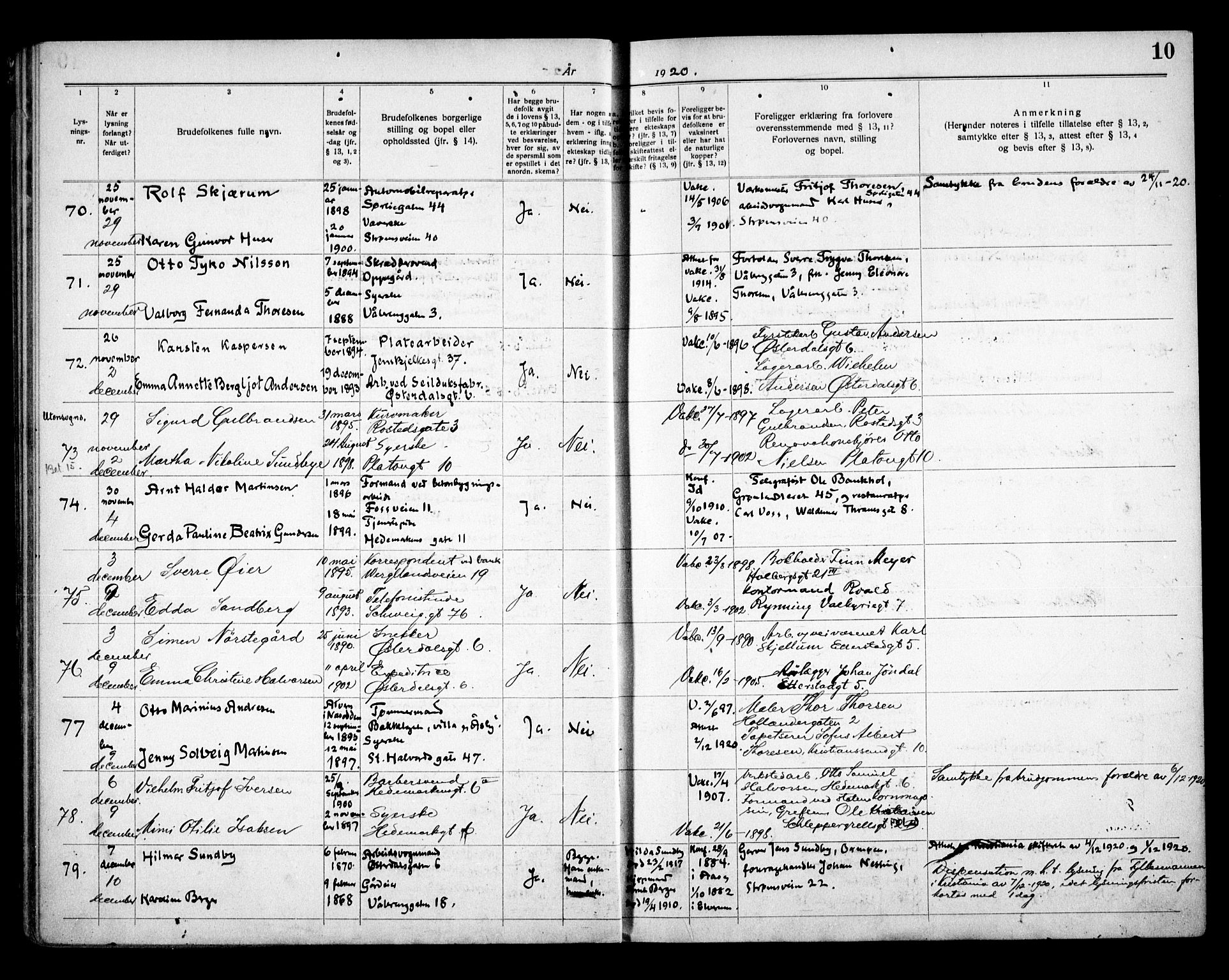 Vålerengen prestekontor Kirkebøker, AV/SAO-A-10878/H/Ha/L0003: Banns register no. 3, 1919-1932, p. 10