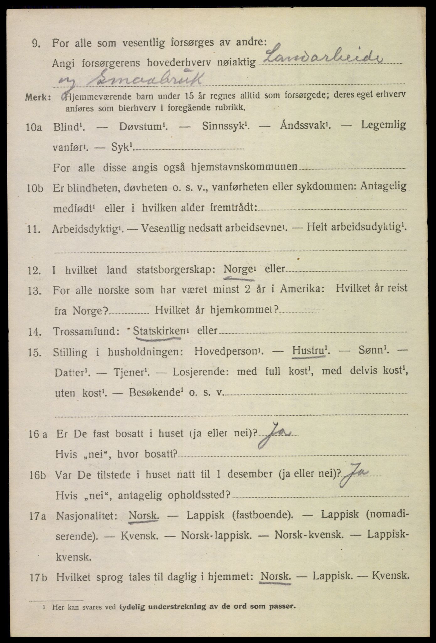 SAT, 1920 census for Sortland, 1920, p. 4829