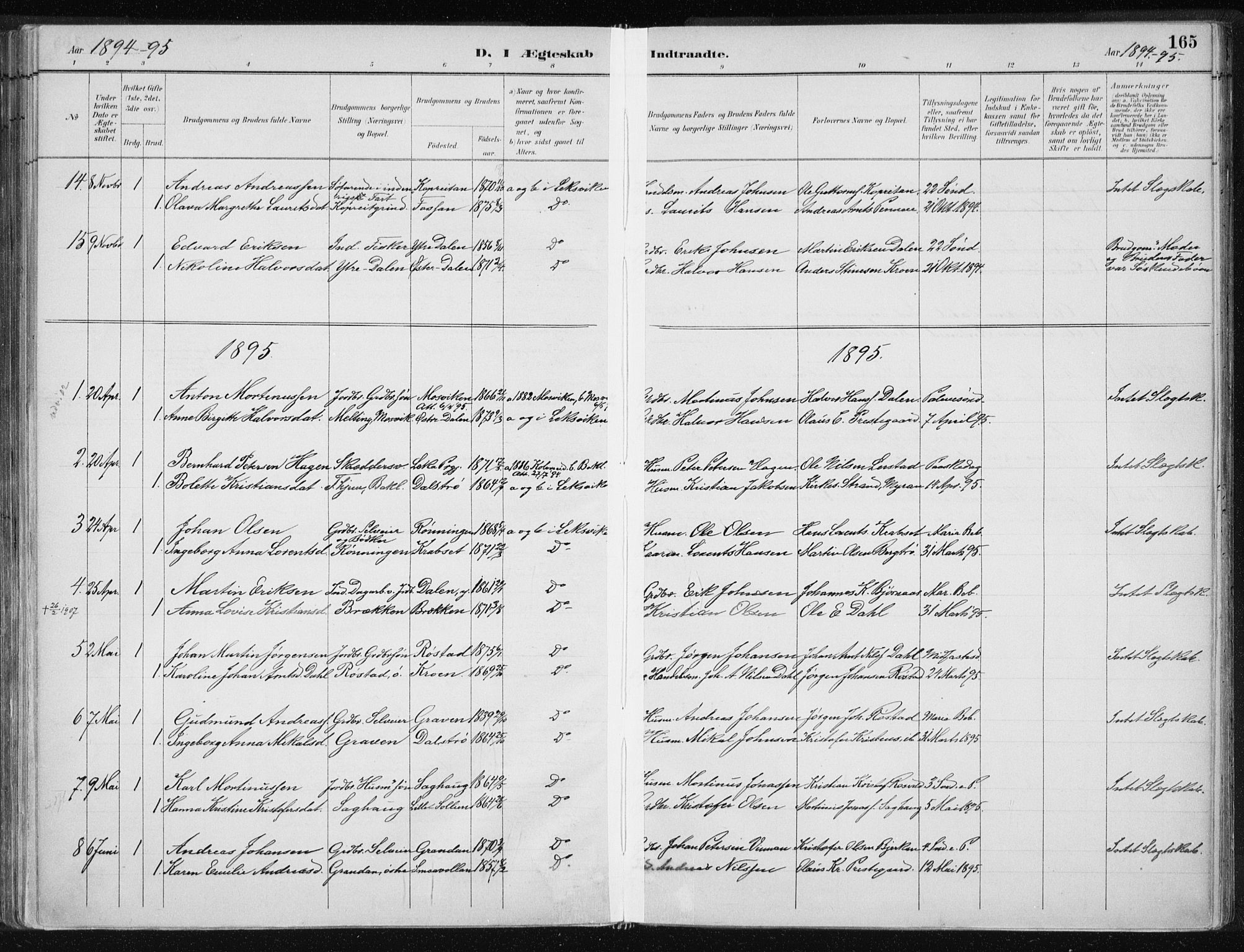 Ministerialprotokoller, klokkerbøker og fødselsregistre - Nord-Trøndelag, AV/SAT-A-1458/701/L0010: Parish register (official) no. 701A10, 1883-1899, p. 165