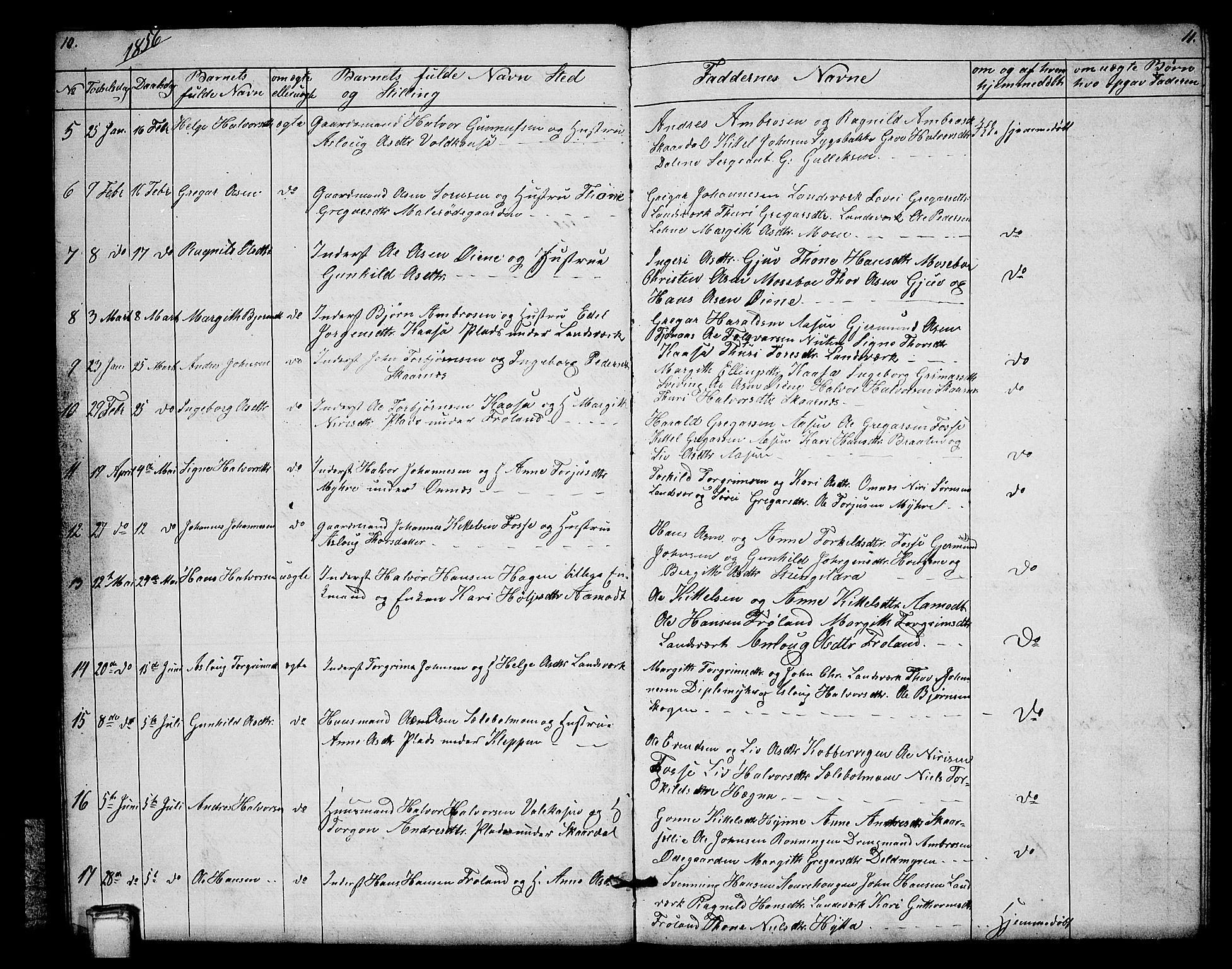 Hjartdal kirkebøker, SAKO/A-270/G/Gb/L0002: Parish register (copy) no. II 2, 1854-1884, p. 10-11