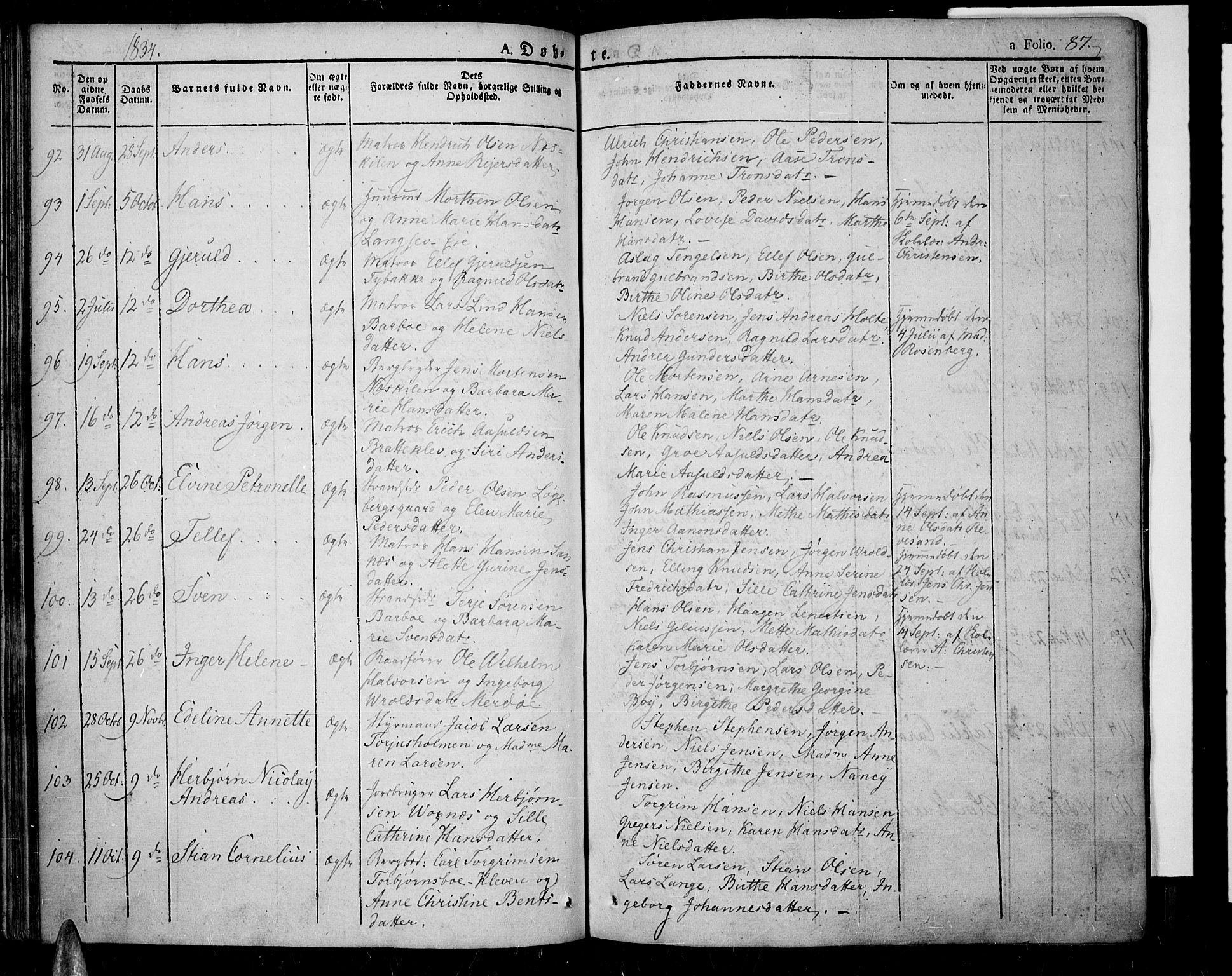 Tromøy sokneprestkontor, AV/SAK-1111-0041/F/Fa/L0003: Parish register (official) no. A 3, 1825-1837, p. 87