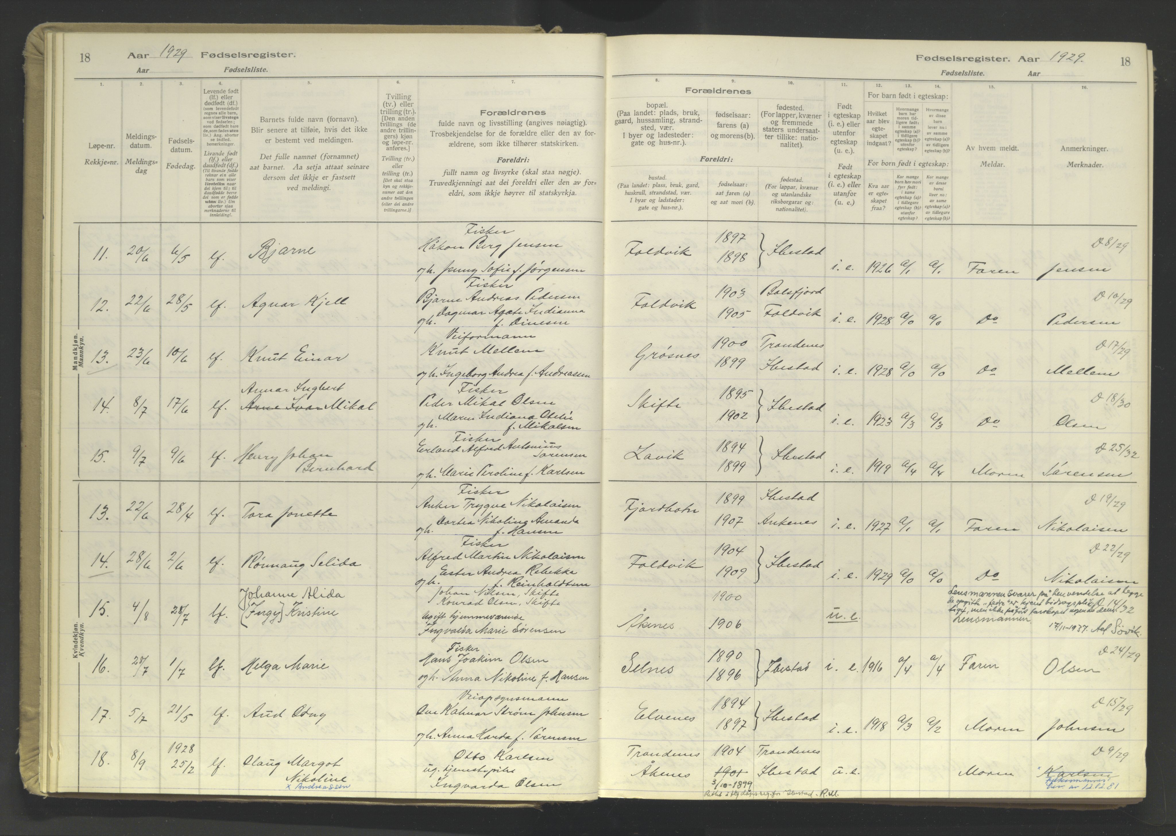 Ibestad sokneprestembete, AV/SATØ-S-0077/I/Ic/L0064: Birth register no. 64, 1926-1961, p. 18