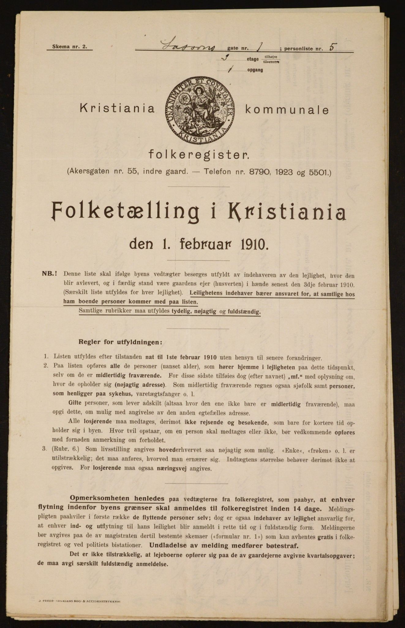 OBA, Municipal Census 1910 for Kristiania, 1910, p. 55268