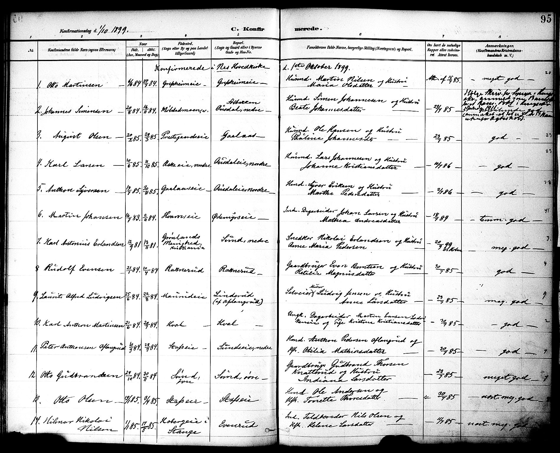 Nes prestekontor, Hedmark, SAH/PREST-020/K/Ka/L0010: Parish register (official) no. 10, 1887-1905, p. 95