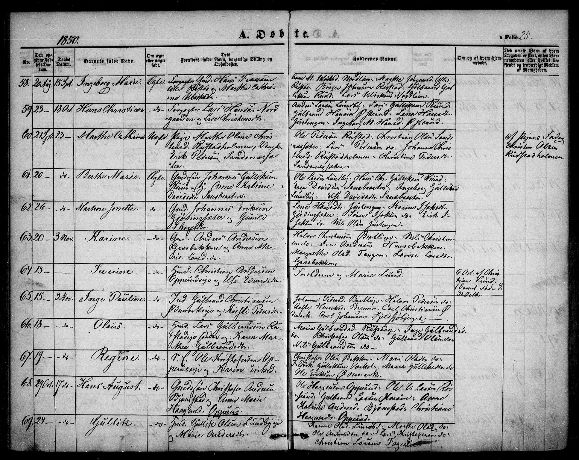 Hurdal prestekontor Kirkebøker, SAO/A-10889/F/Fa/L0005: Parish register (official) no. I 5, 1846-1859, p. 25