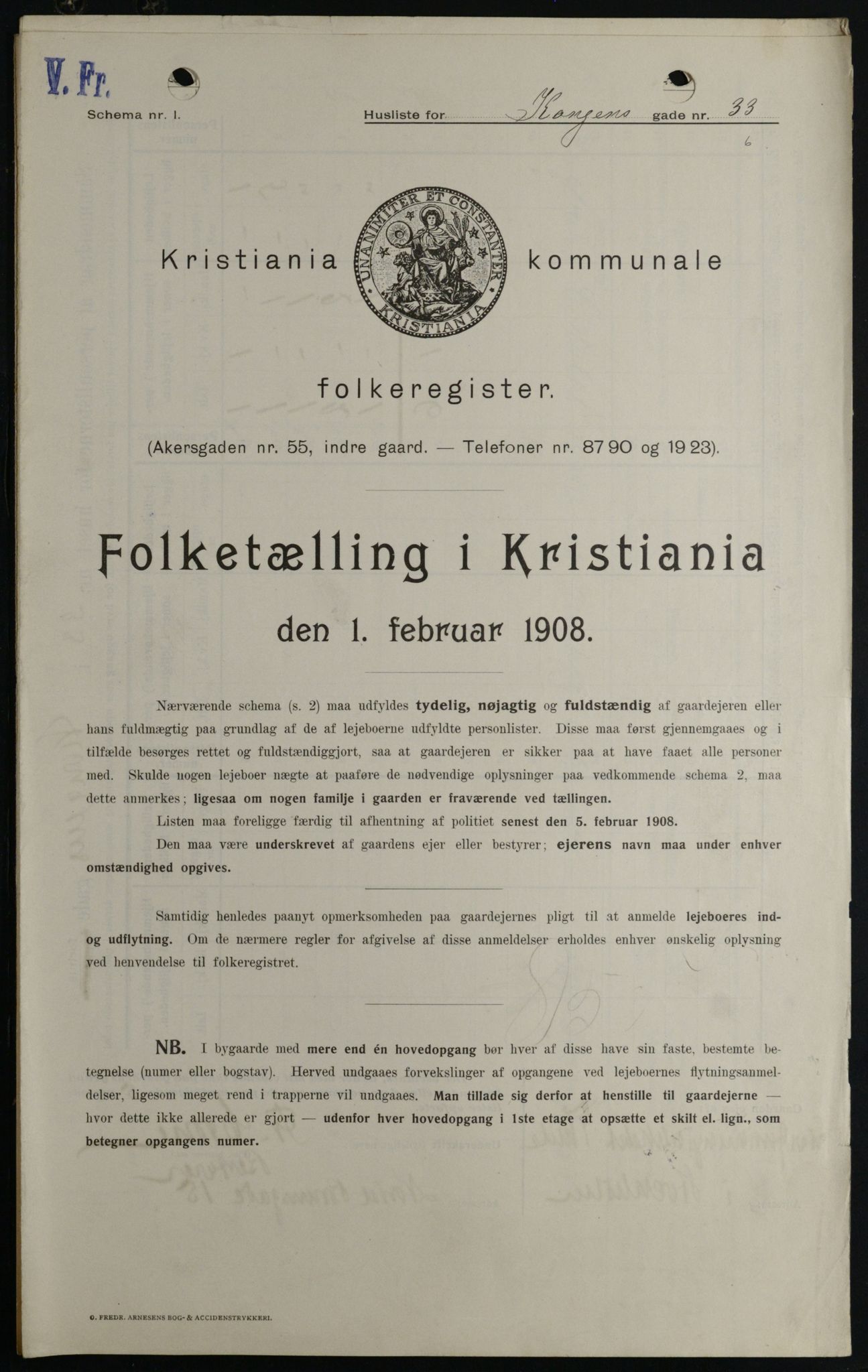 OBA, Municipal Census 1908 for Kristiania, 1908, p. 47116