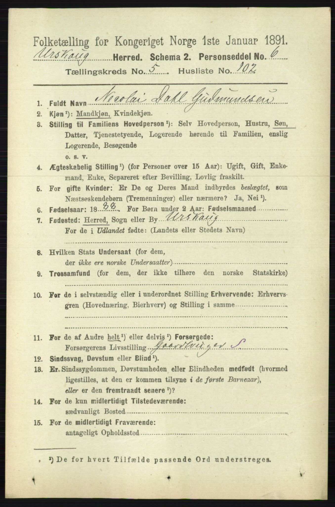 RA, 1891 census for 0224 Aurskog, 1891, p. 2655