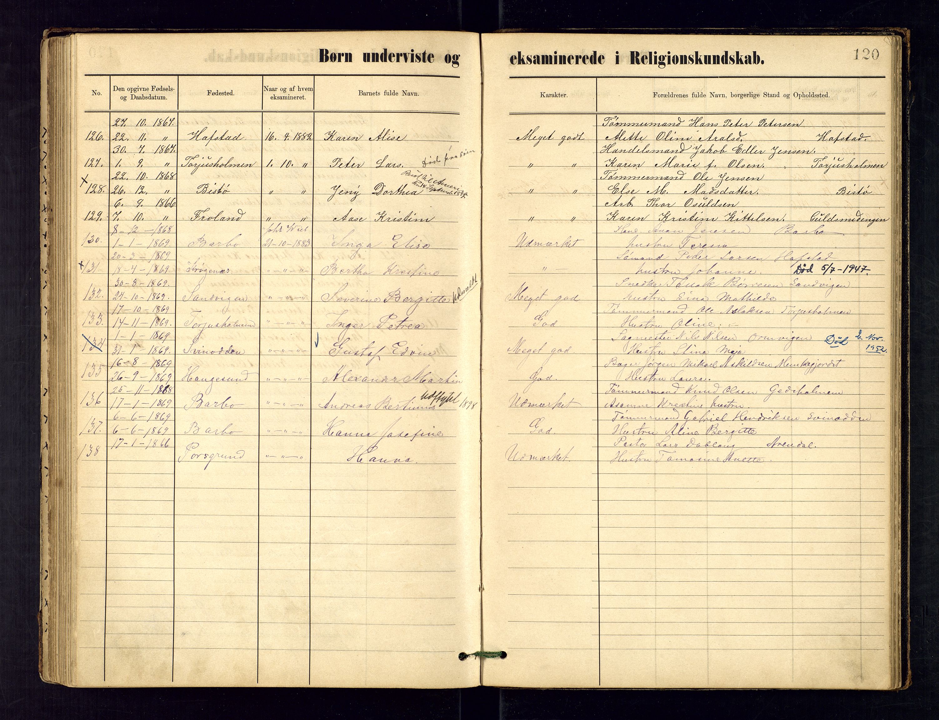 Metodistmenigheten, Arendal, AV/SAK-1292-0011/F/Fa/L0003: Dissenter register no. 3, 1879-1893, p. 120