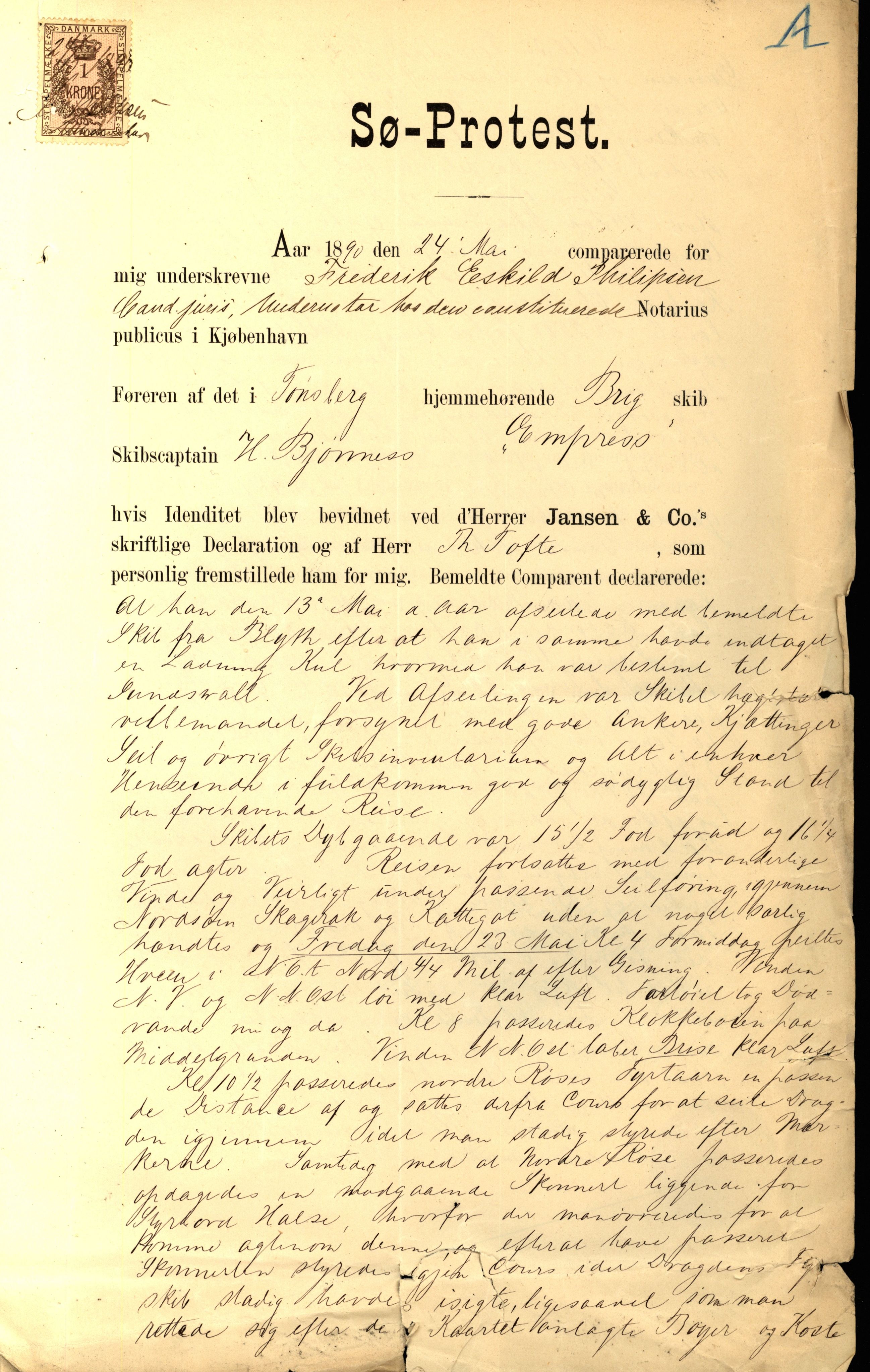 Pa 63 - Østlandske skibsassuranceforening, VEMU/A-1079/G/Ga/L0026/0001: Havaridokumenter / Ego, Dux, Eidsvold, Empress, 1890, p. 39