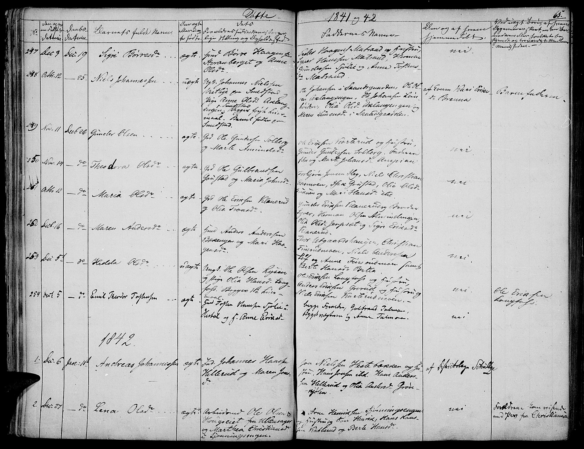 Vinger prestekontor, AV/SAH-PREST-024/H/Ha/Haa/L0008: Parish register (official) no. 8, 1839-1847, p. 65