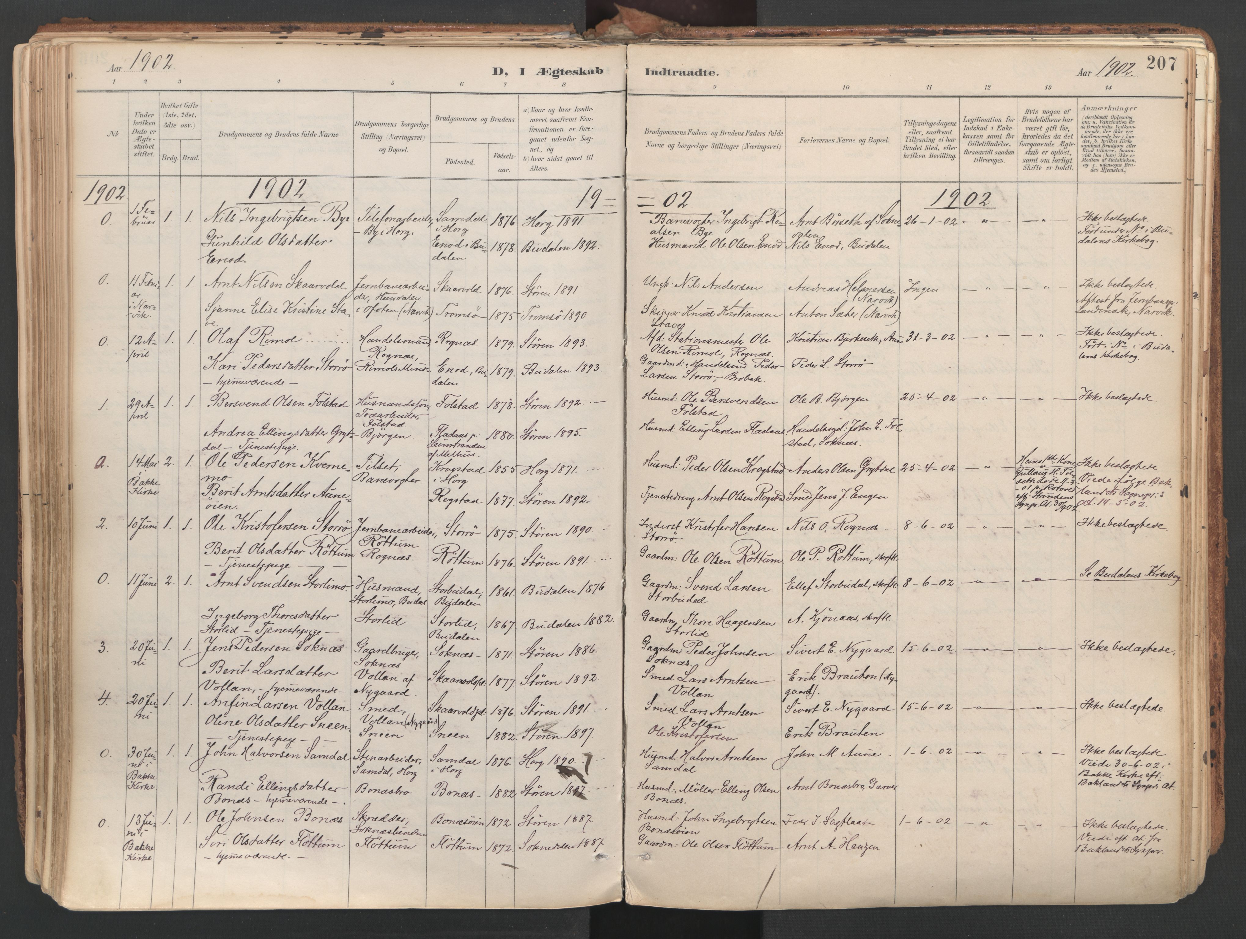 Ministerialprotokoller, klokkerbøker og fødselsregistre - Sør-Trøndelag, SAT/A-1456/687/L1004: Parish register (official) no. 687A10, 1891-1923, p. 207