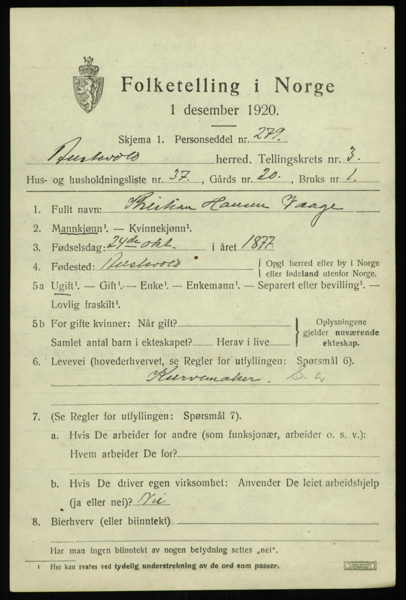 SAB, 1920 census for Austevoll, 1920, p. 2650