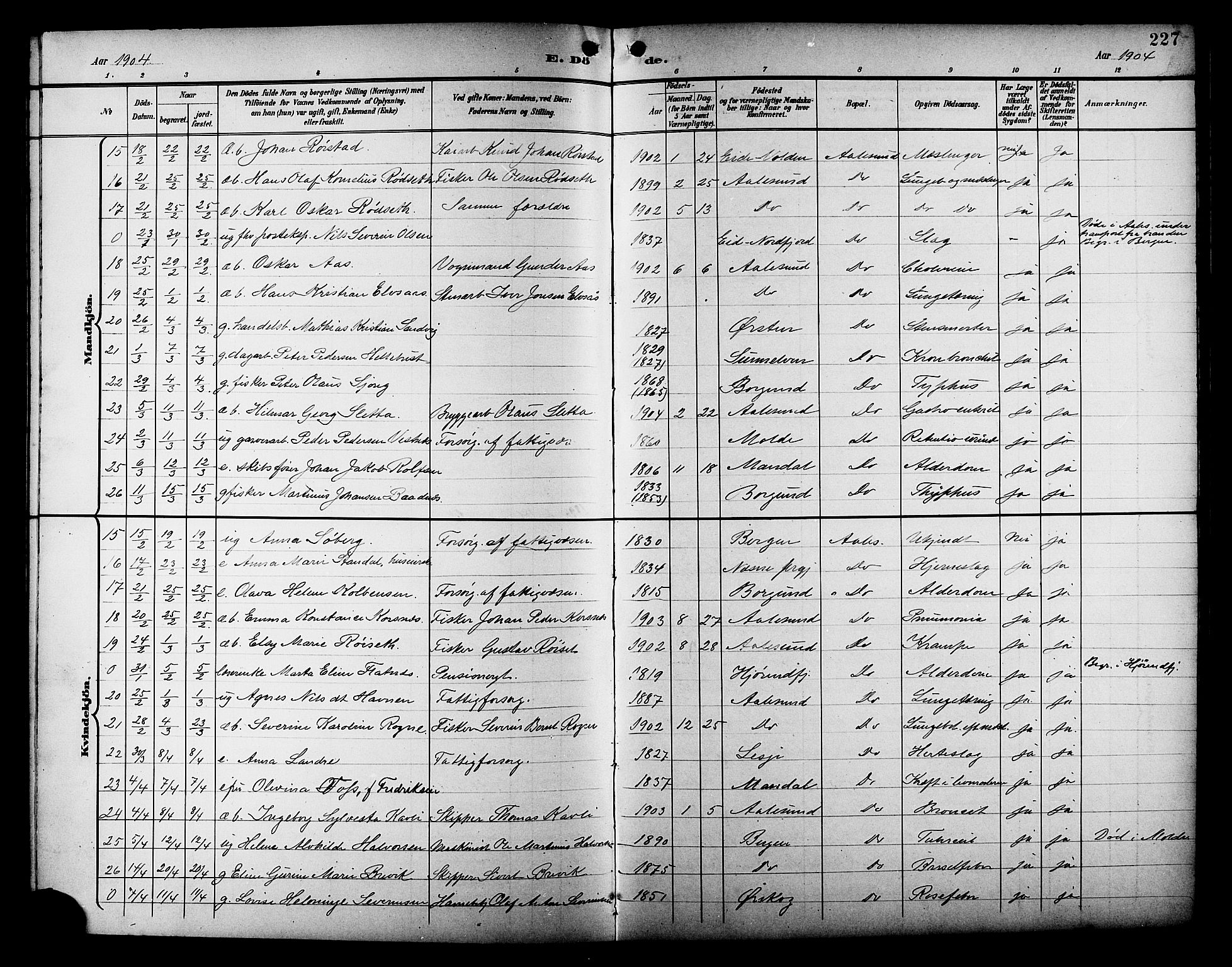 Ministerialprotokoller, klokkerbøker og fødselsregistre - Møre og Romsdal, AV/SAT-A-1454/529/L0469: Parish register (copy) no. 529C06, 1898-1906, p. 227