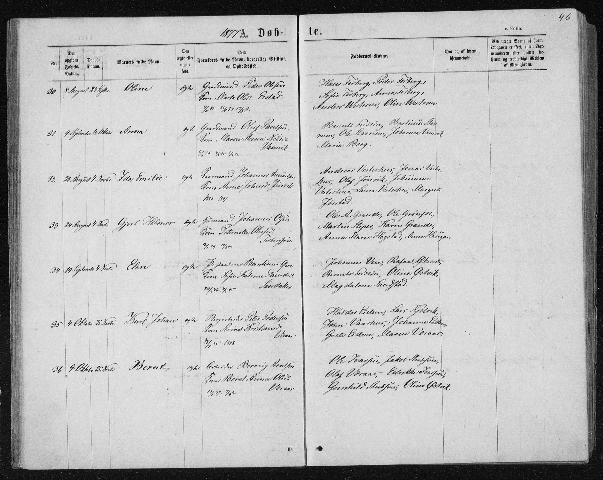 Ministerialprotokoller, klokkerbøker og fødselsregistre - Nord-Trøndelag, AV/SAT-A-1458/722/L0219: Parish register (official) no. 722A06, 1868-1880, p. 46