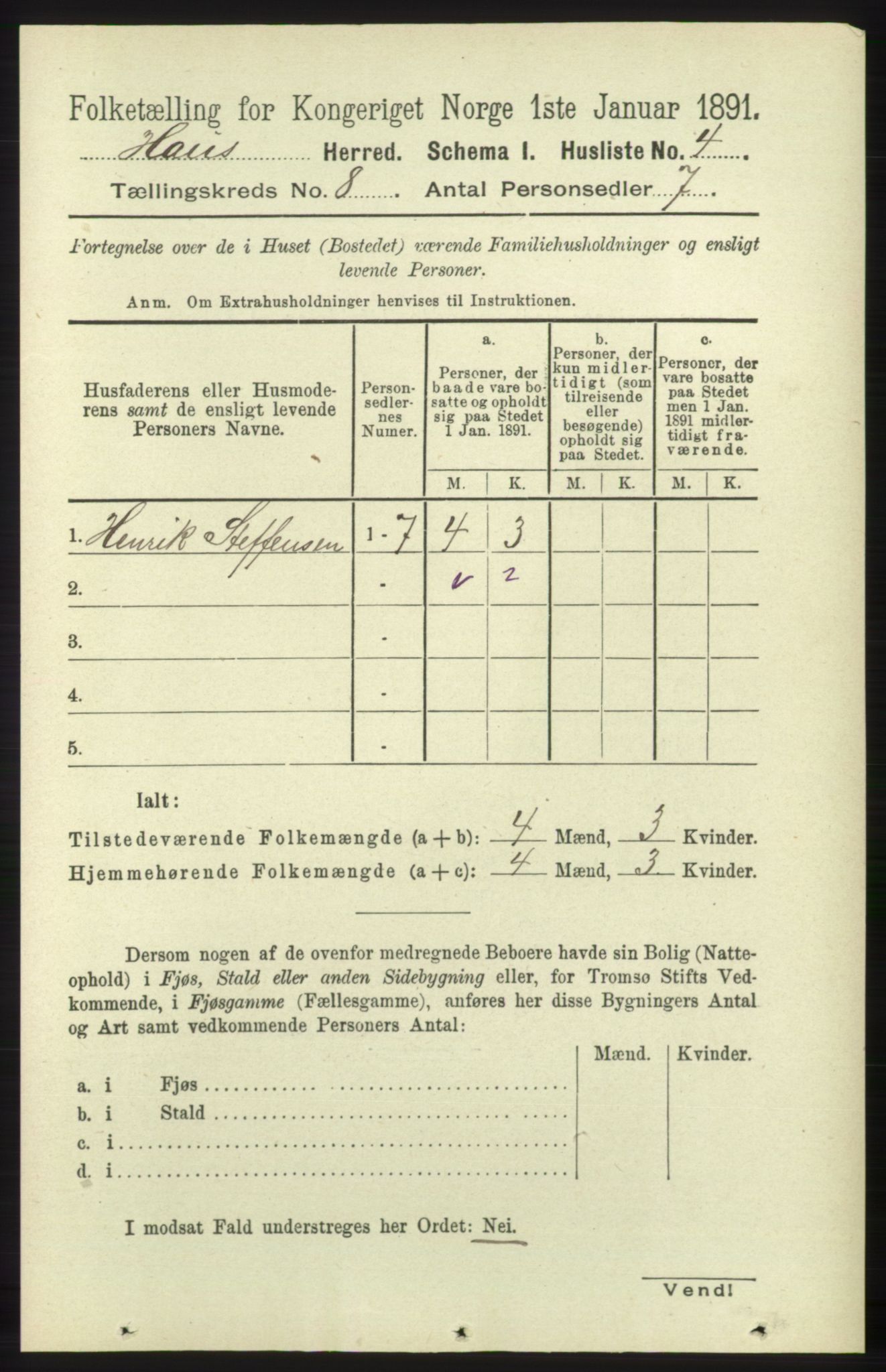 RA, 1891 census for 1250 Haus, 1891, p. 3106