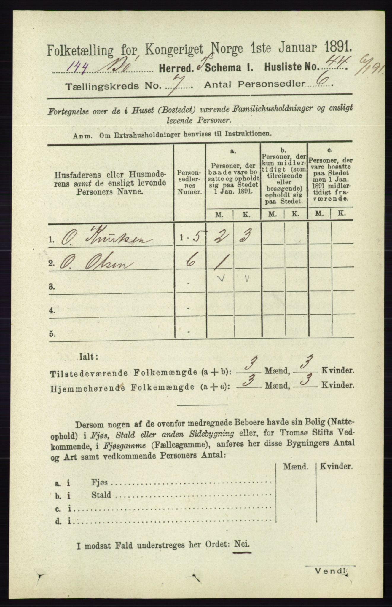 RA, 1891 census for 0821 Bø, 1891, p. 2188