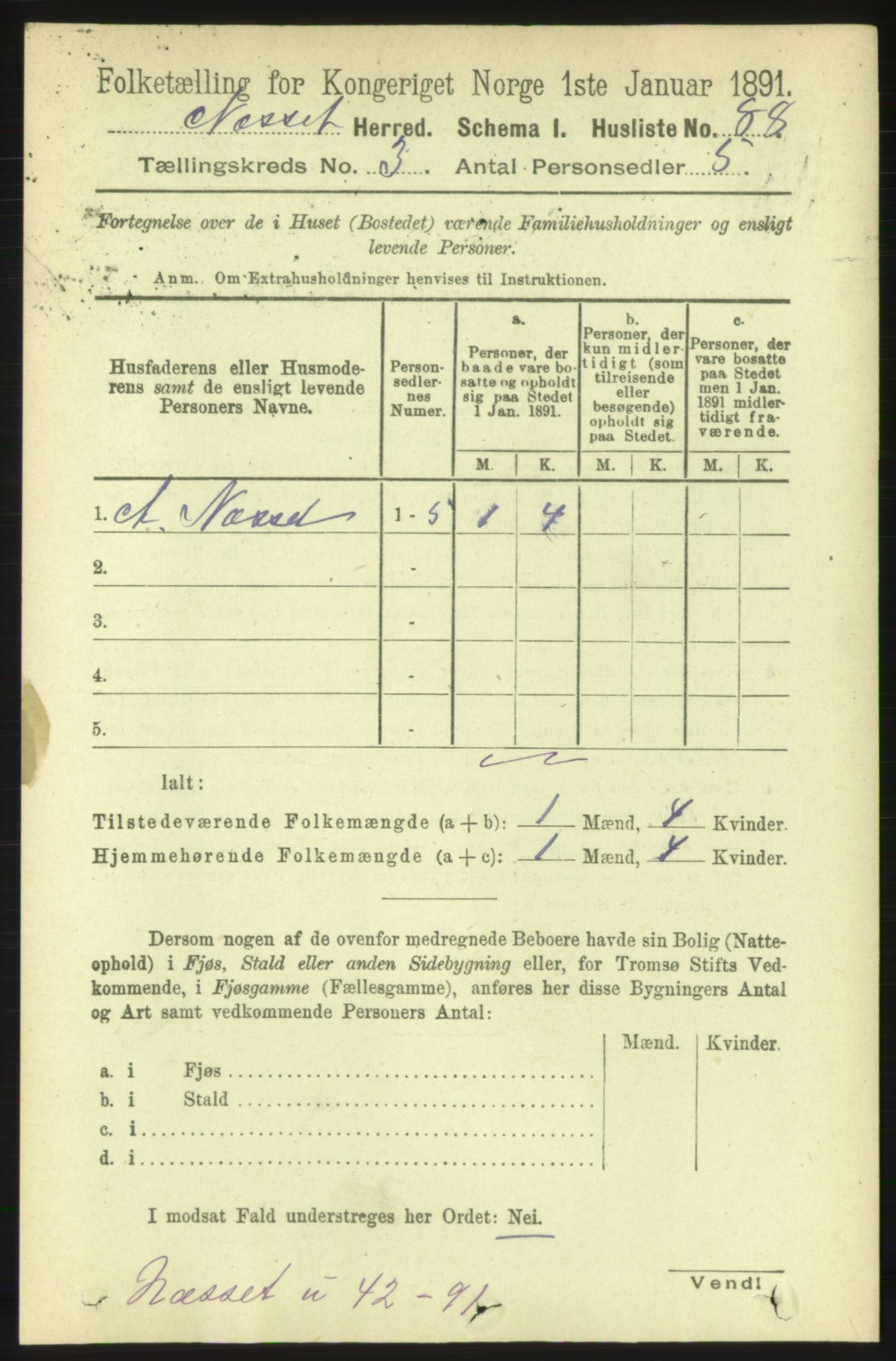 RA, 1891 census for 1543 Nesset, 1891, p. 1125