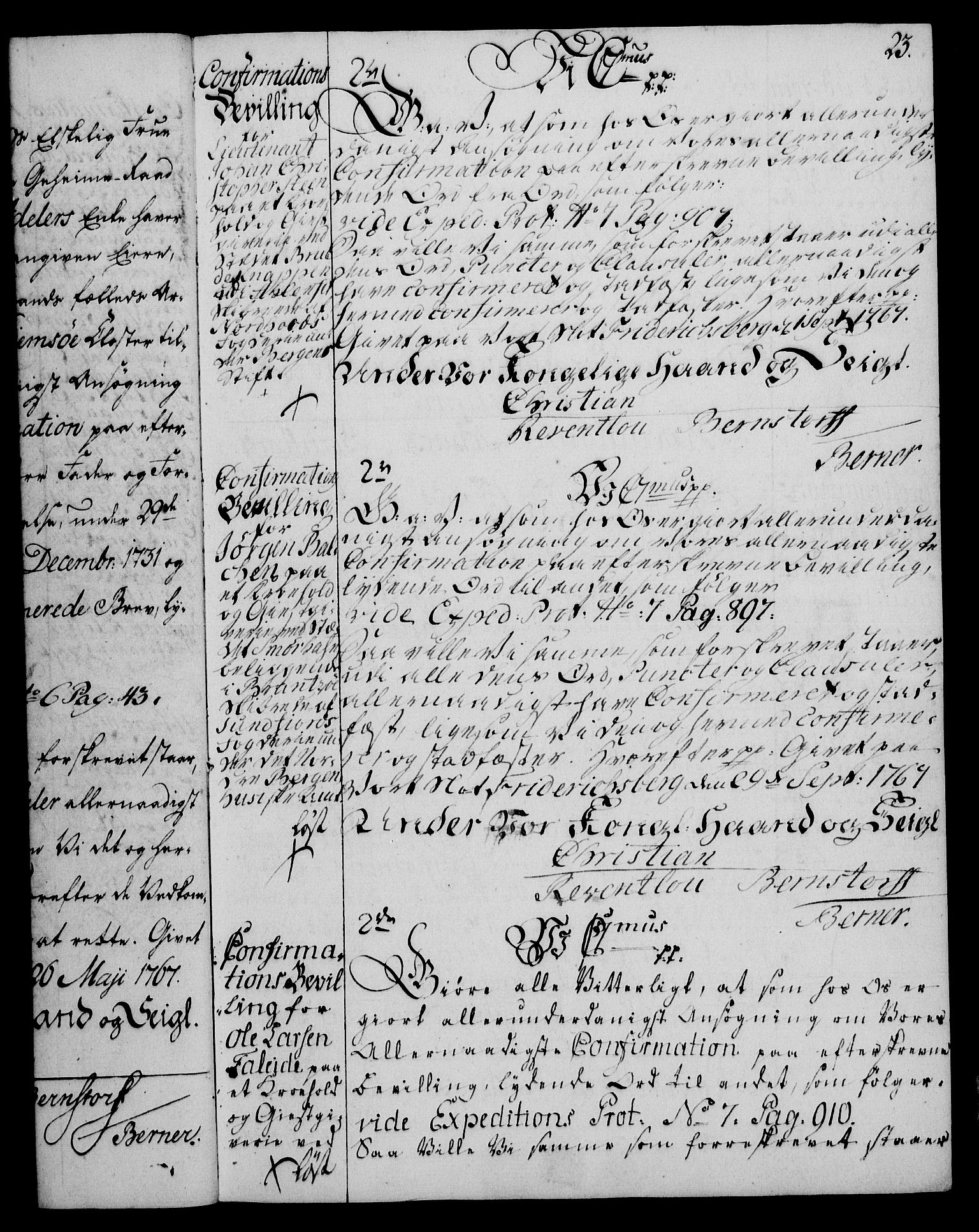 Rentekammeret, Kammerkanselliet, AV/RA-EA-3111/G/Gg/Ggc/Ggca/L0002: Norsk konfirmasjonsekspedisjonsprotokoll med register (merket RK 53.24), 1766-1772, p. 23