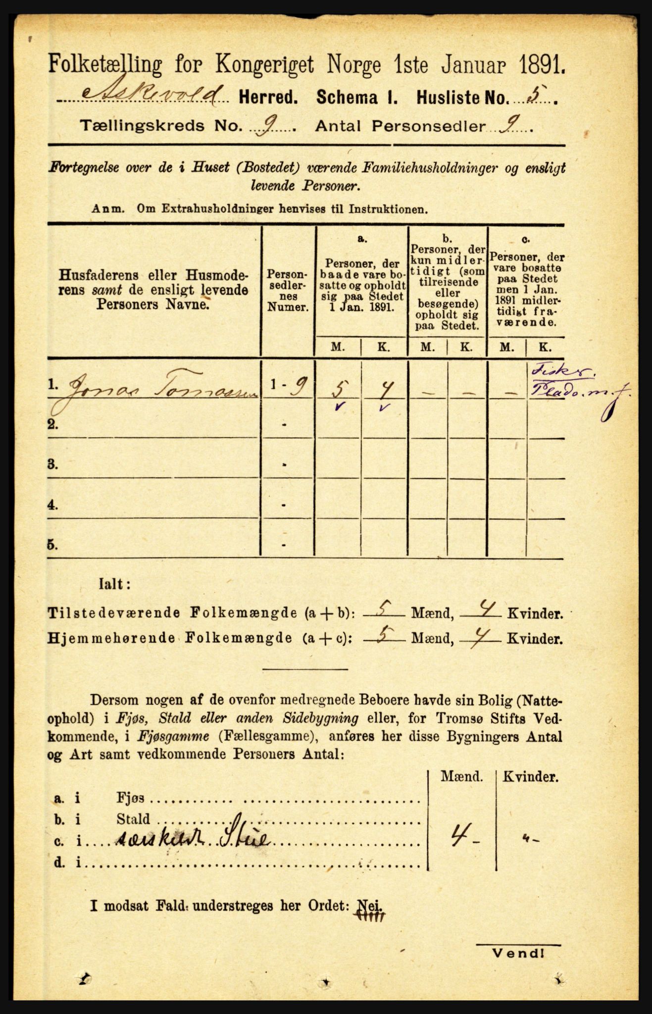 RA, 1891 census for 1428 Askvoll, 1891, p. 2496