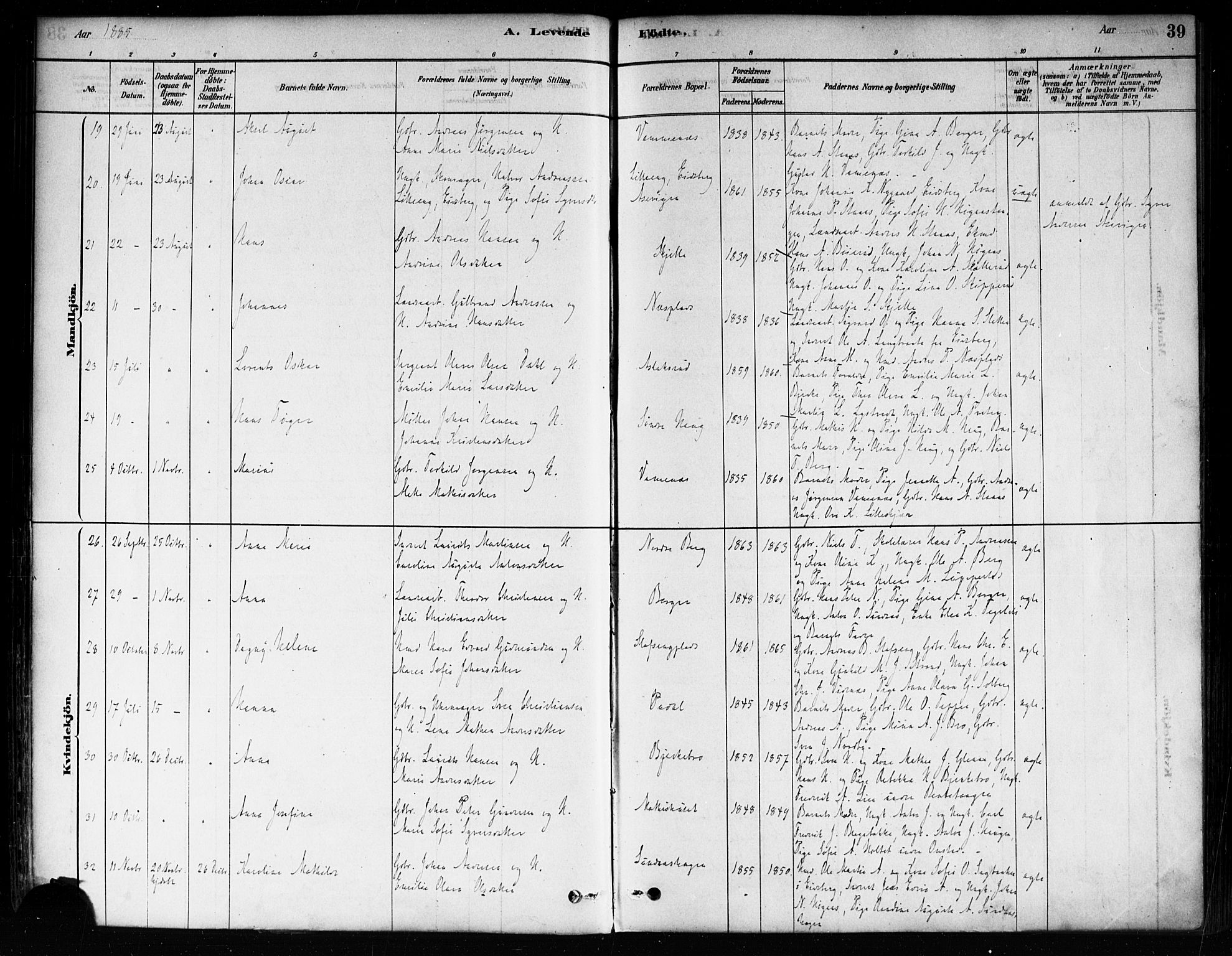 Skiptvet prestekontor Kirkebøker, AV/SAO-A-20009/F/Fa/L0009: Parish register (official) no. 9, 1878-1900, p. 39