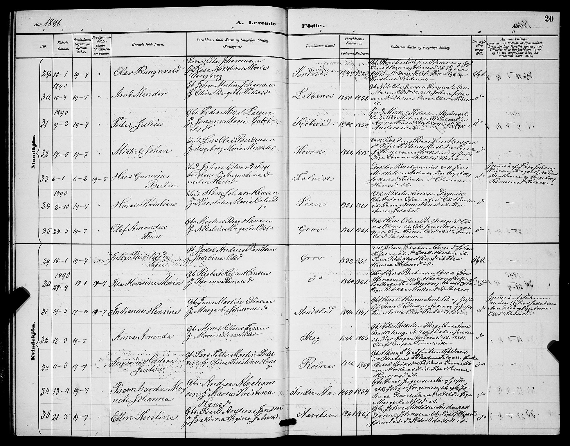 Ibestad sokneprestembete, SATØ/S-0077/H/Ha/Hab/L0008klokker: Parish register (copy) no. 8, 1890-1903, p. 20