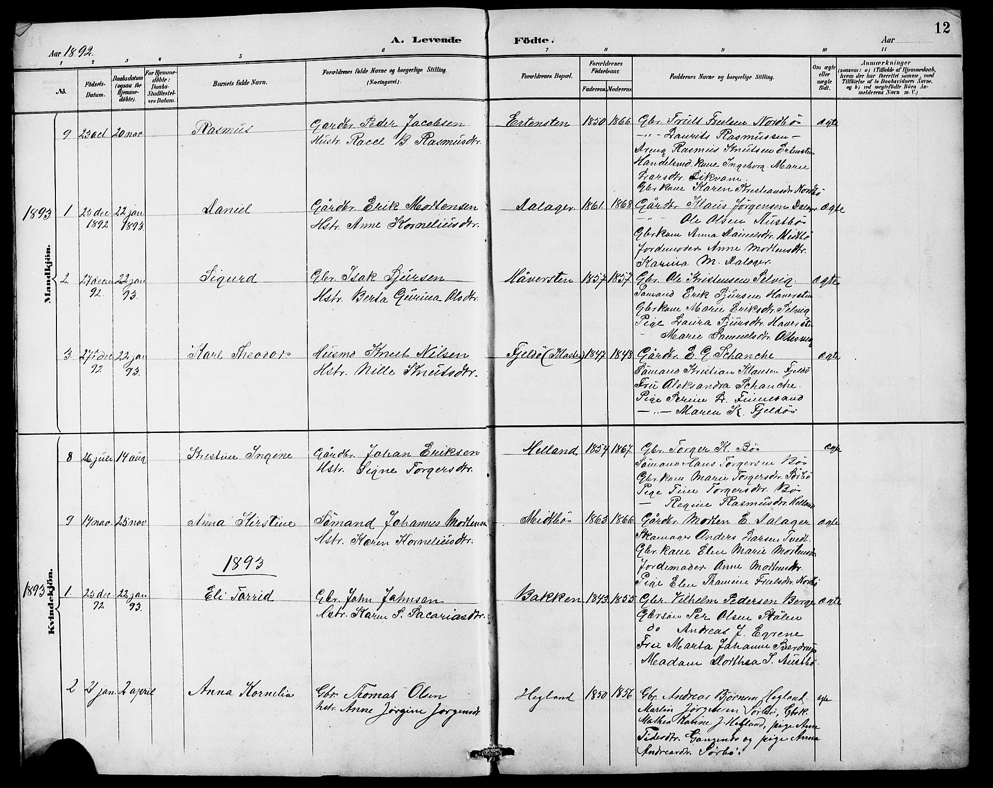 Rennesøy sokneprestkontor, SAST/A -101827/H/Ha/Hab/L0010: Parish register (copy) no. B 9, 1890-1918, p. 12