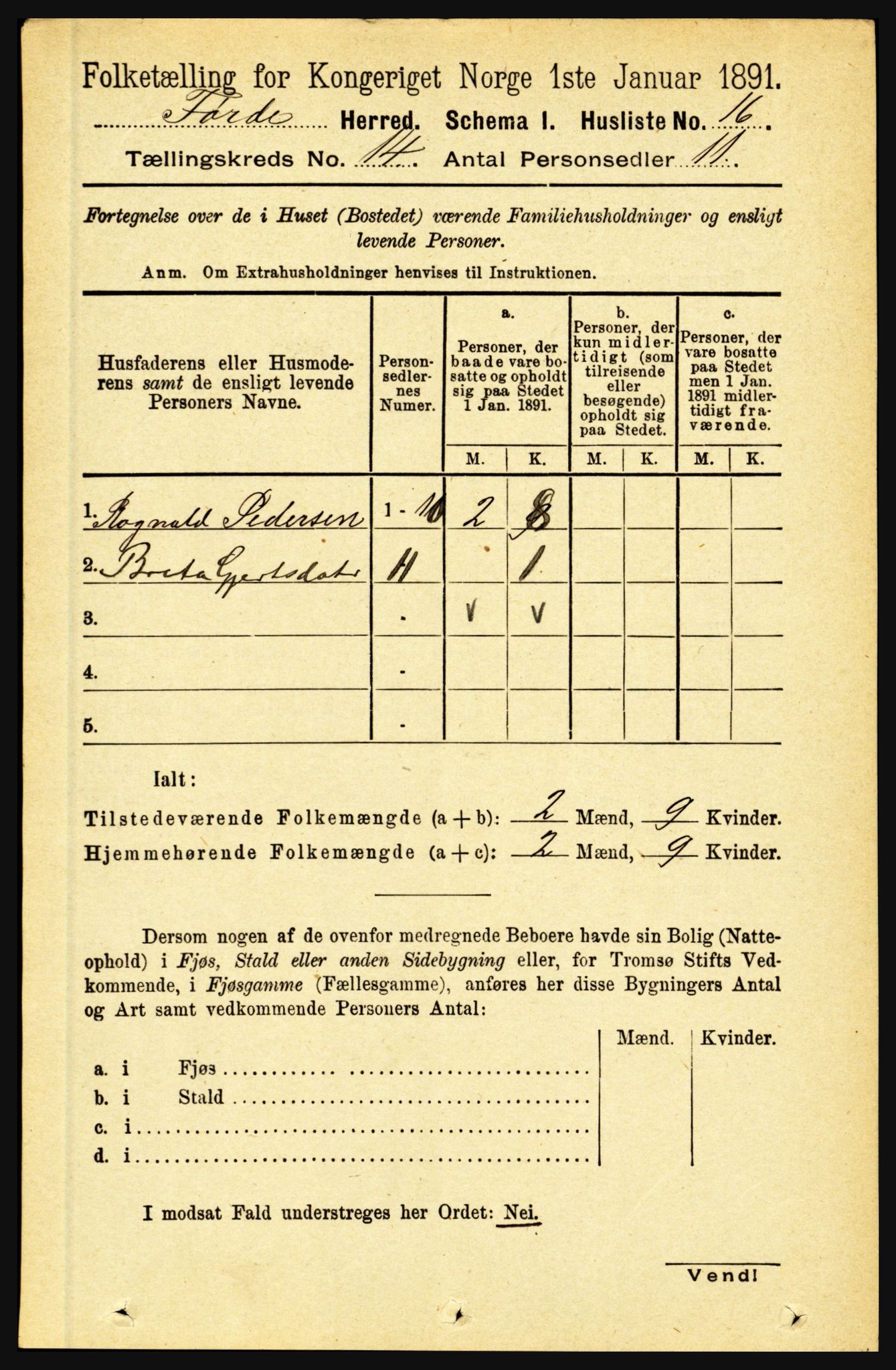 RA, 1891 census for 1432 Førde, 1891, p. 5075