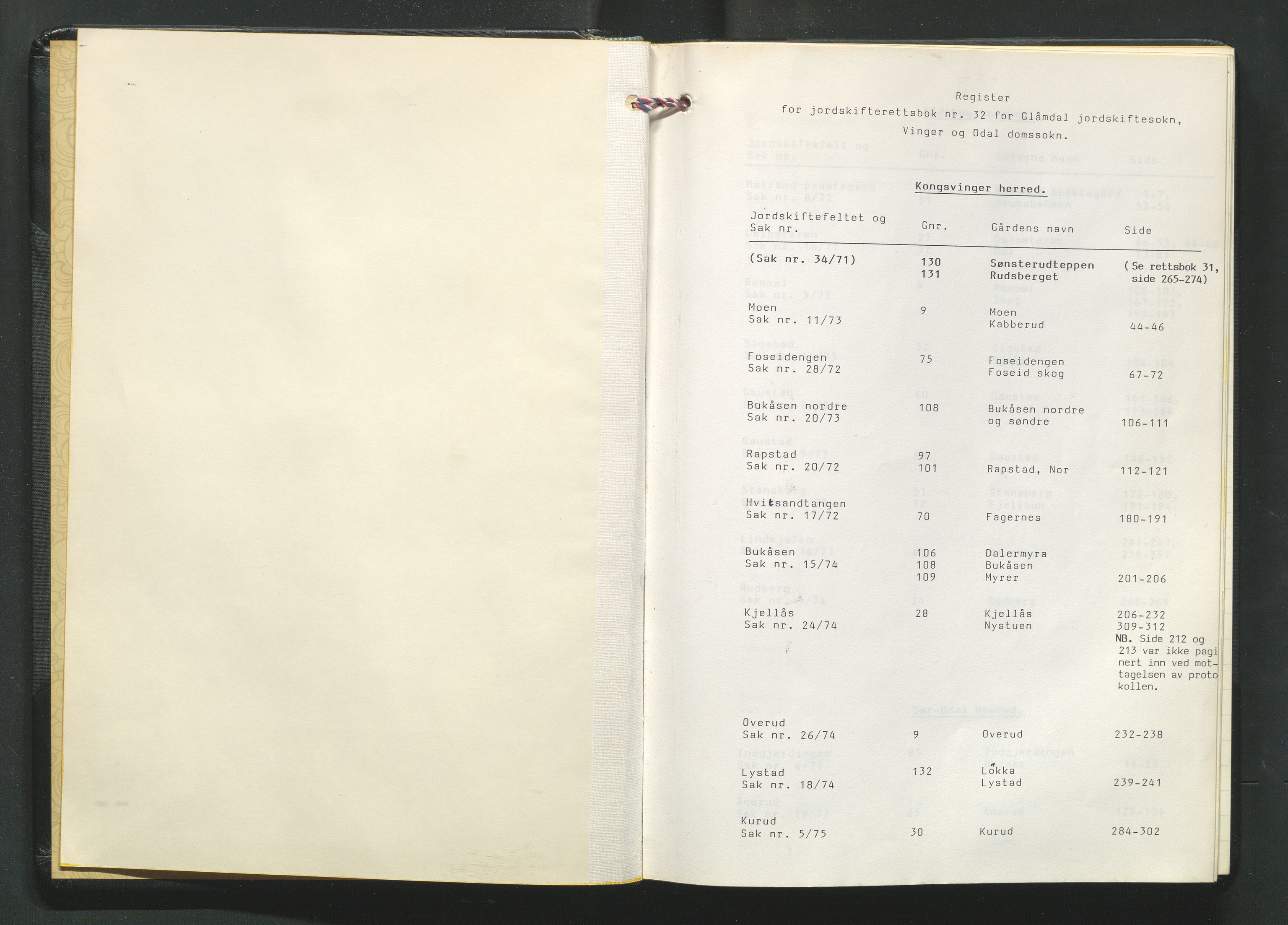 Glåmdal jordskifterett, AV/SAH-JORDSKIFTEH-003/G/Ga/L0017/0001: Rettsbøker / Rettsbok - nr. 32, 1973-1978