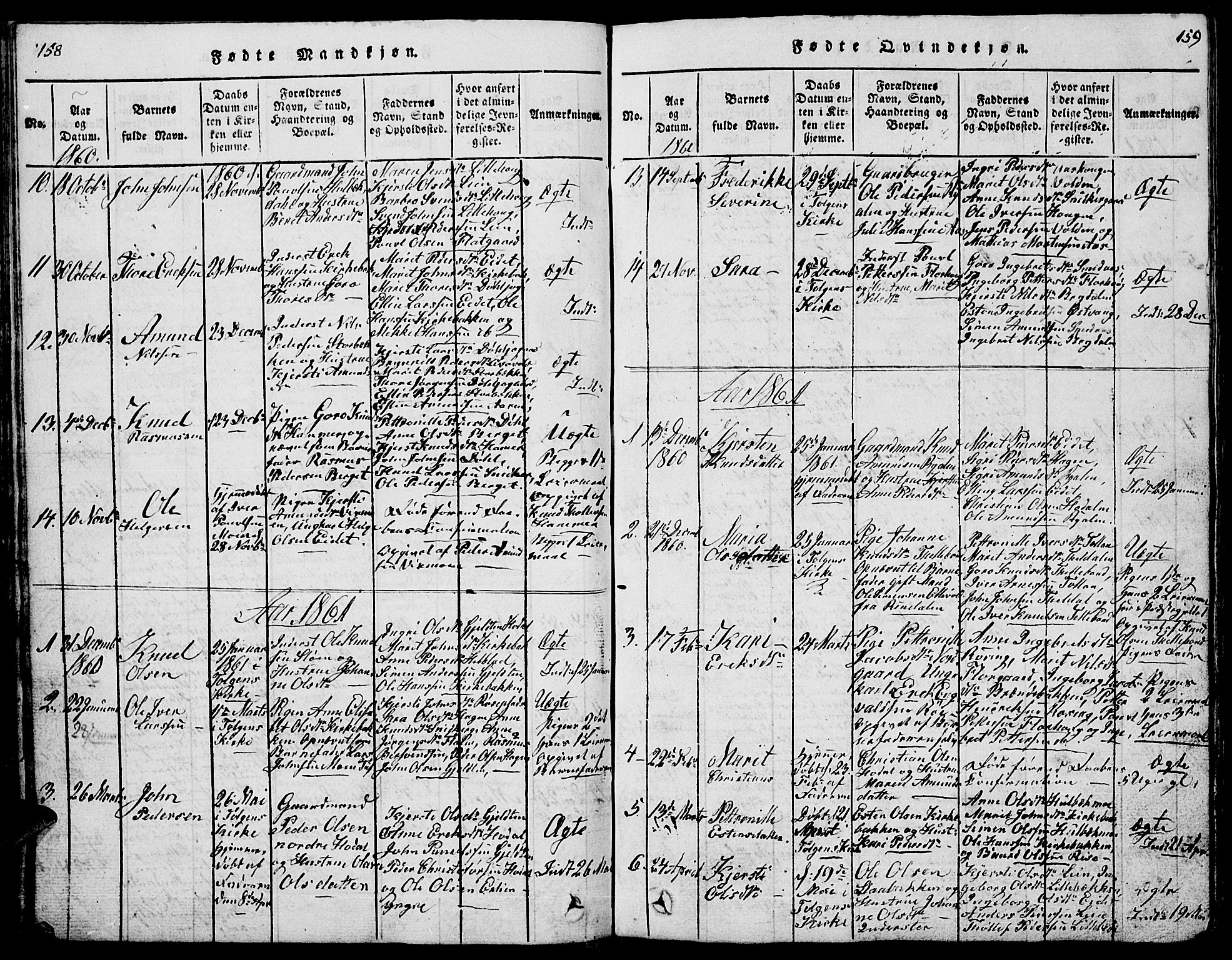 Tolga prestekontor, SAH/PREST-062/L/L0001: Parish register (copy) no. 1, 1814-1877, p. 158-159